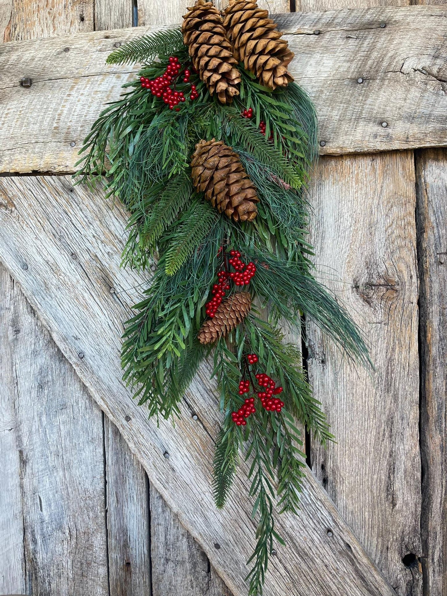 30" Pine Teardrop Swag, Christmas Swag, Front Door Swag, Pinecone Swag, Berry Swag, Artificial Pine Swag