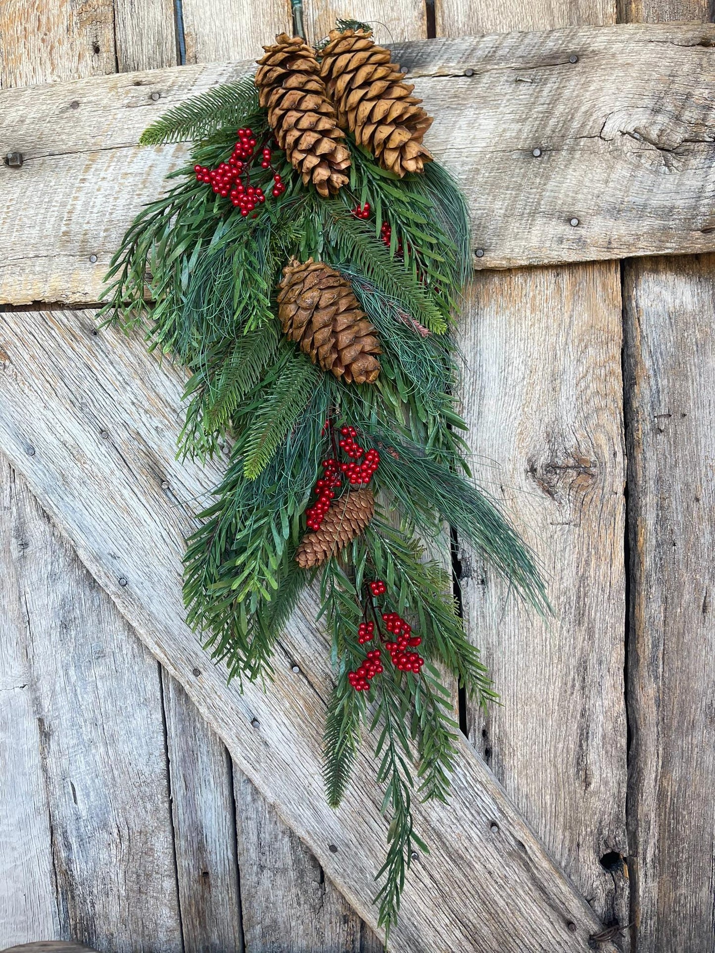 30" Pine Teardrop Swag, Christmas Swag, Front Door Swag, Pinecone Swag, Berry Swag, Artificial Pine Swag