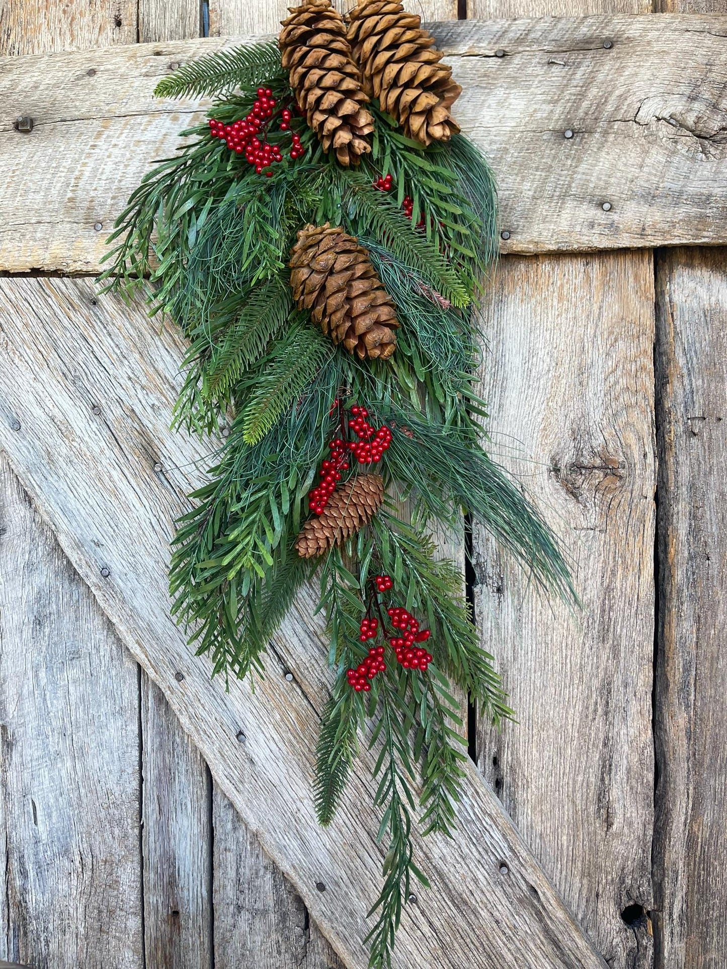 30" Pine Teardrop Swag, Christmas Swag, Front Door Swag, Pinecone Swag, Berry Swag, Artificial Pine Swag