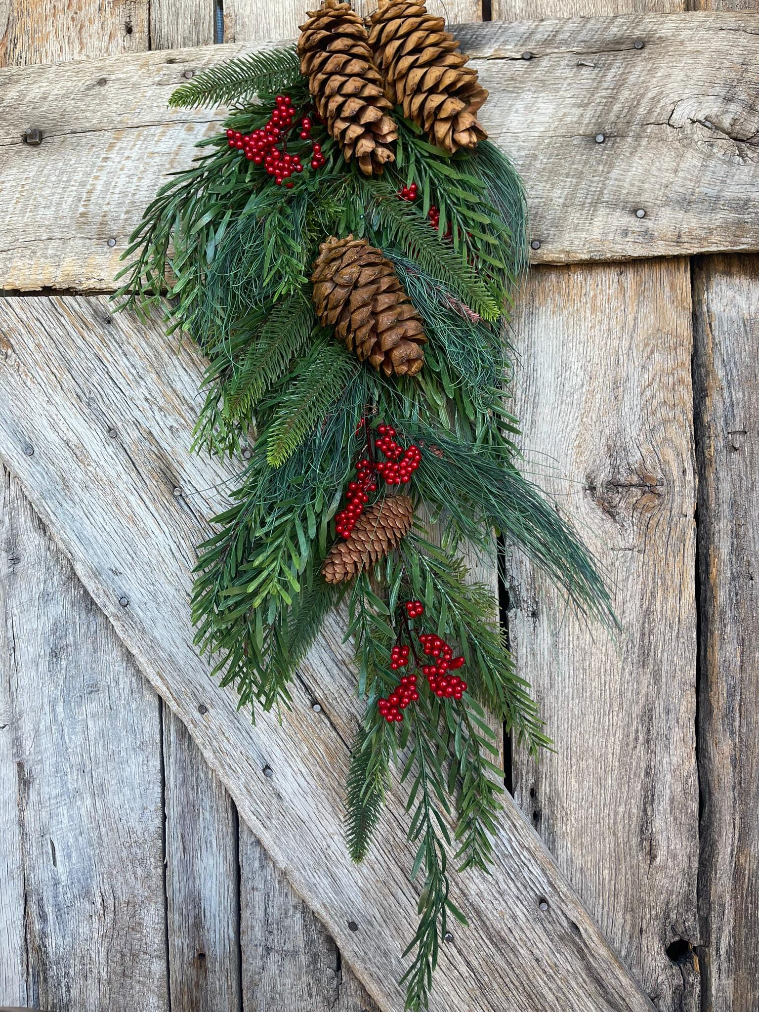 30" Pine Teardrop Swag, Christmas Swag, Front Door Swag, Pinecone Swag, Berry Swag, Artificial Pine Swag