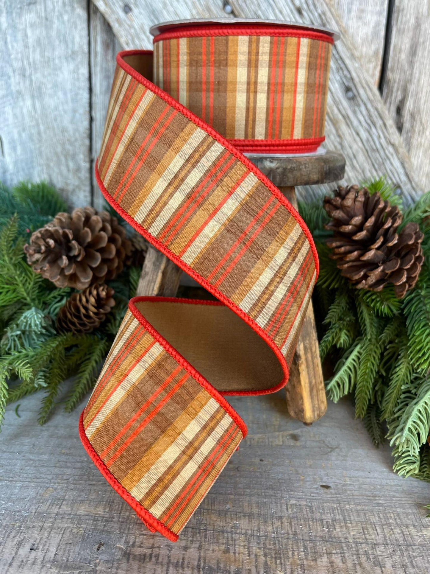 2.5" Candy Corn Plaid Ribbon, Orange Prescott Plaid Ribbon