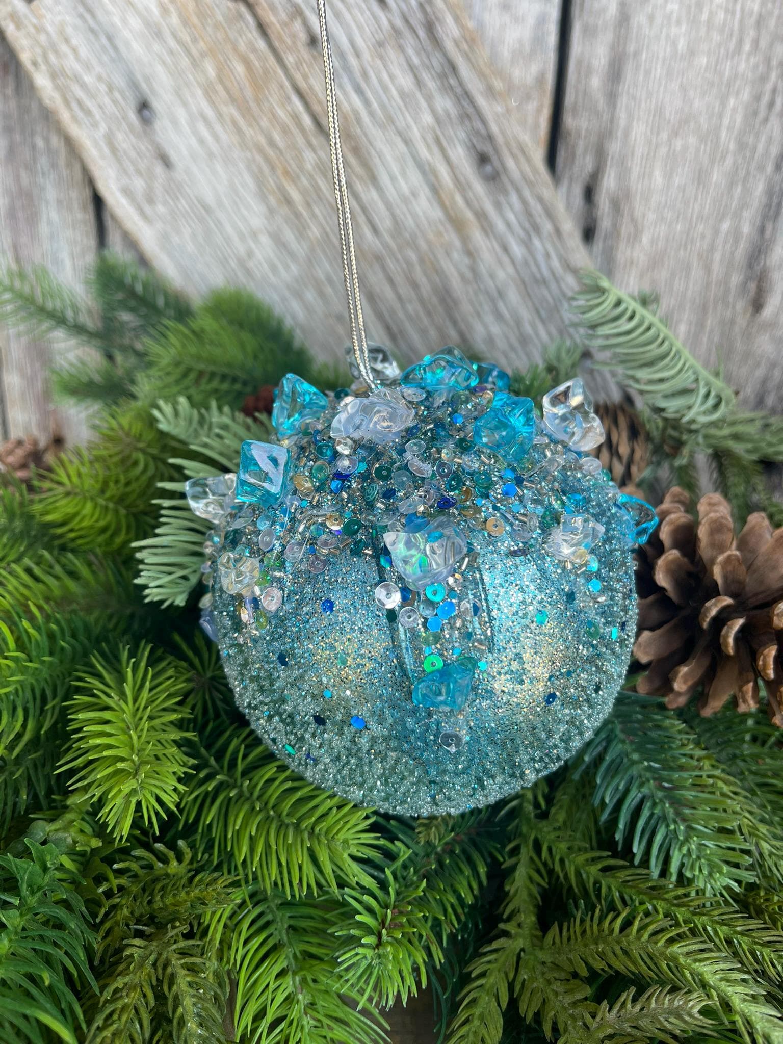 5" Blue Sugar Crystal Bejeweled Ornament, Blue Ornament