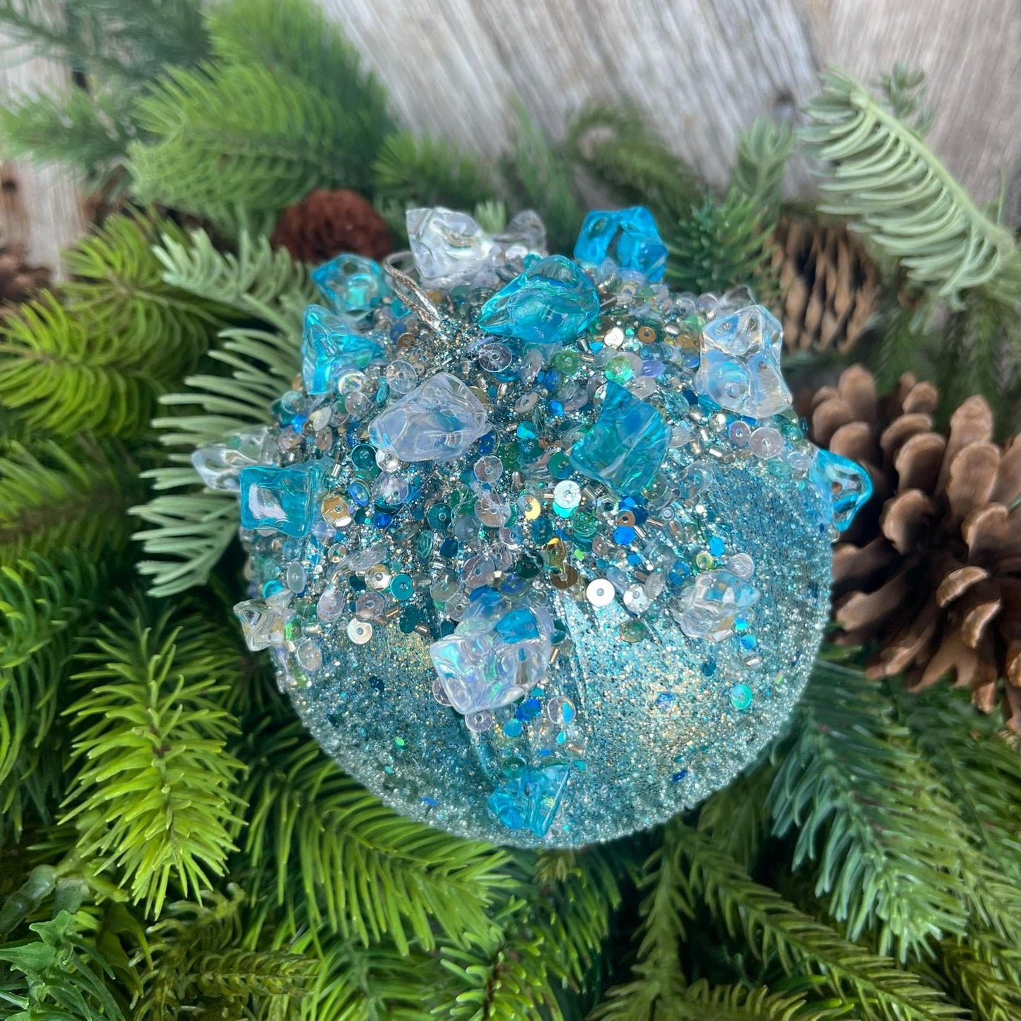 5" Blue Sugar Crystal Bejeweled Ornament, Blue Ornament