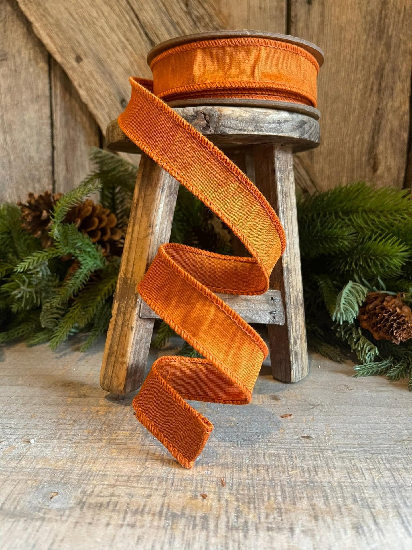 1" Orange Dupion Ribbon, Orange Rust Ribbon