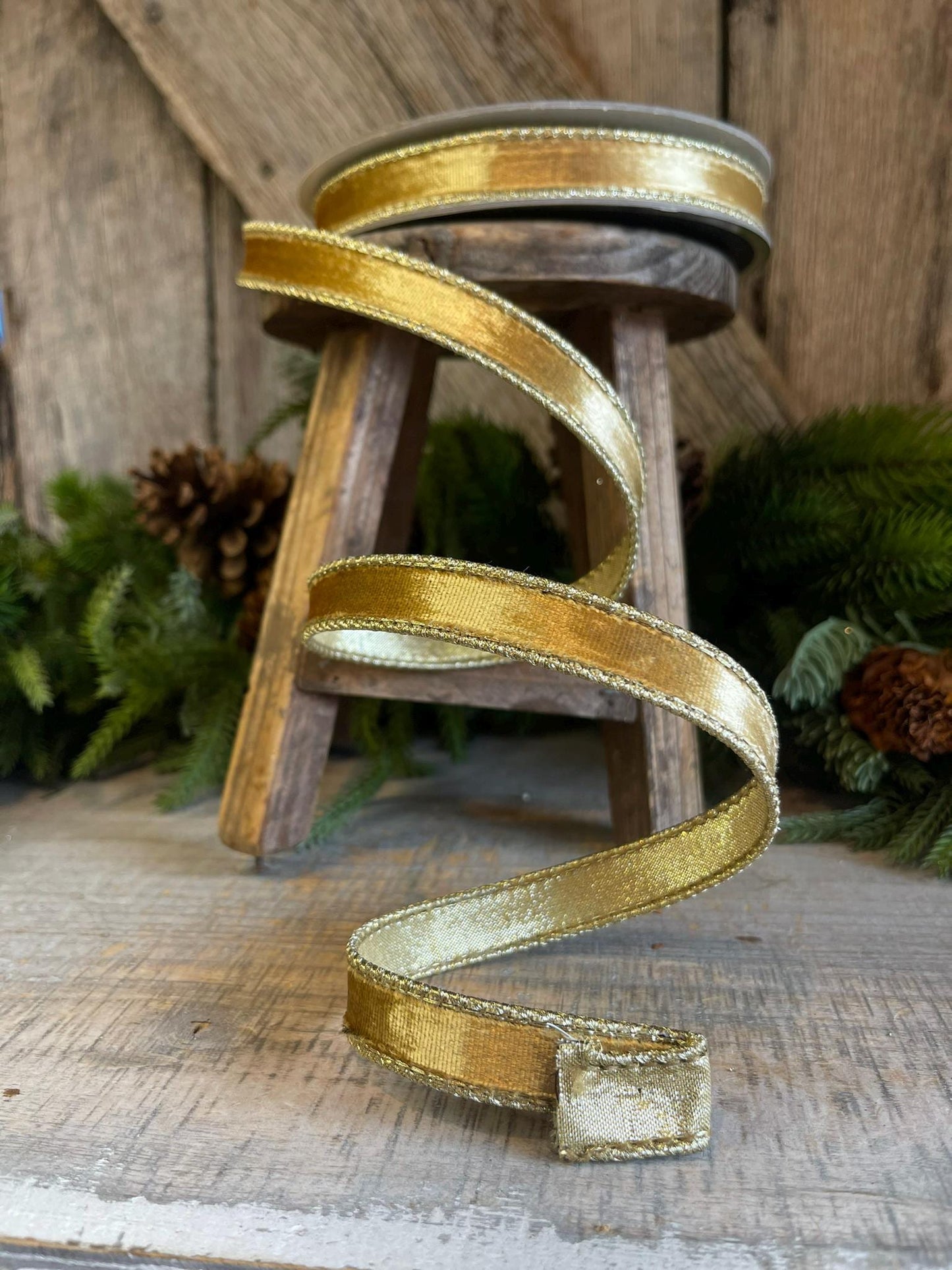 3/4" Gold velvet Ribbon, Farrisilk ribbon, Gold ribbon, Wired Ribbon, Wreath Supply, Christmas tree Ribbon, Everyday Ribbon,Fall Ribbon