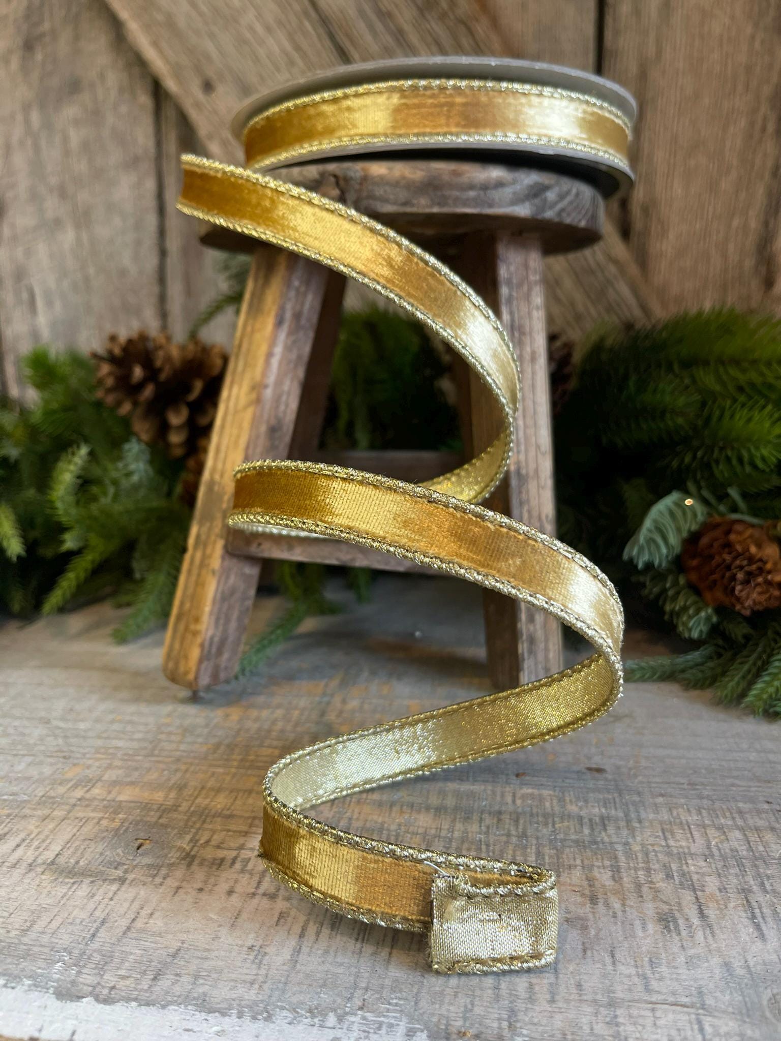 3/4" Gold velvet Ribbon, Farrisilk ribbon, Gold ribbon, Wired Ribbon, Wreath Supply, Christmas tree Ribbon, Everyday Ribbon,Fall Ribbon