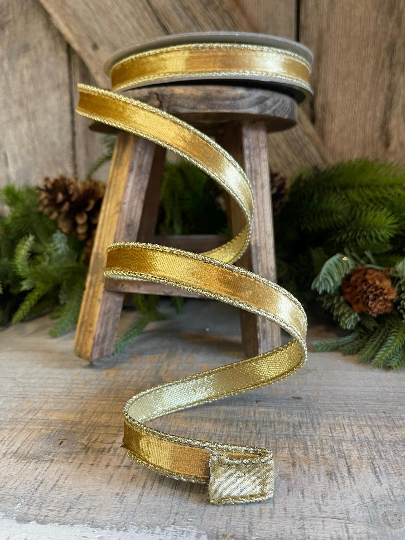 3/4" Gold velvet Ribbon, Farrisilk ribbon, Gold ribbon, Wired Ribbon, Wreath Supply, Christmas tree Ribbon, Everyday Ribbon,Fall Ribbon