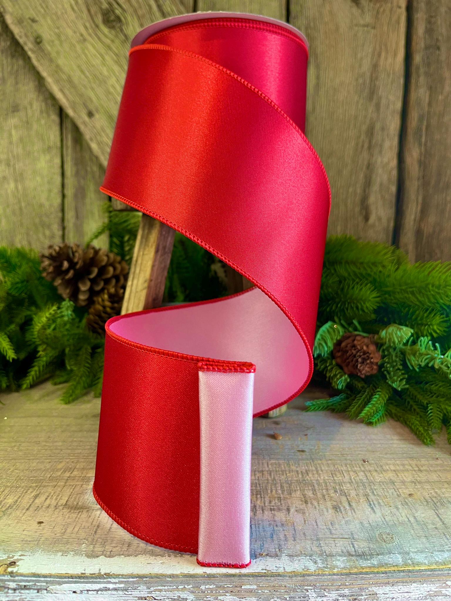 4 Red Pink Satin Duo Ribbon, Farrisilk Ribbon, Christmas Ribbon, Double Sided Ribbon, Wired RIbbon, Designer Ribbon, RS164-02