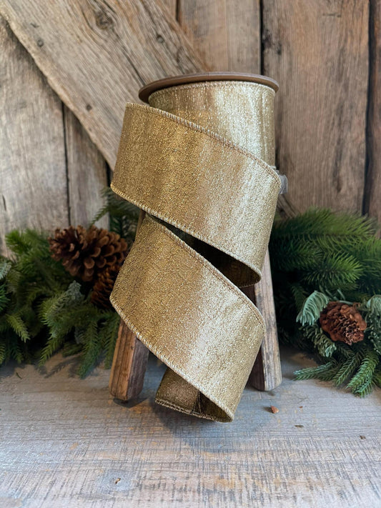 2.5" Champagne Gold Ribbon, Gold Ribbon, Fall Ribbon, Wired RIbbon, Christmas Ribbon, Designer Ribbon, Gold Christmas Decor