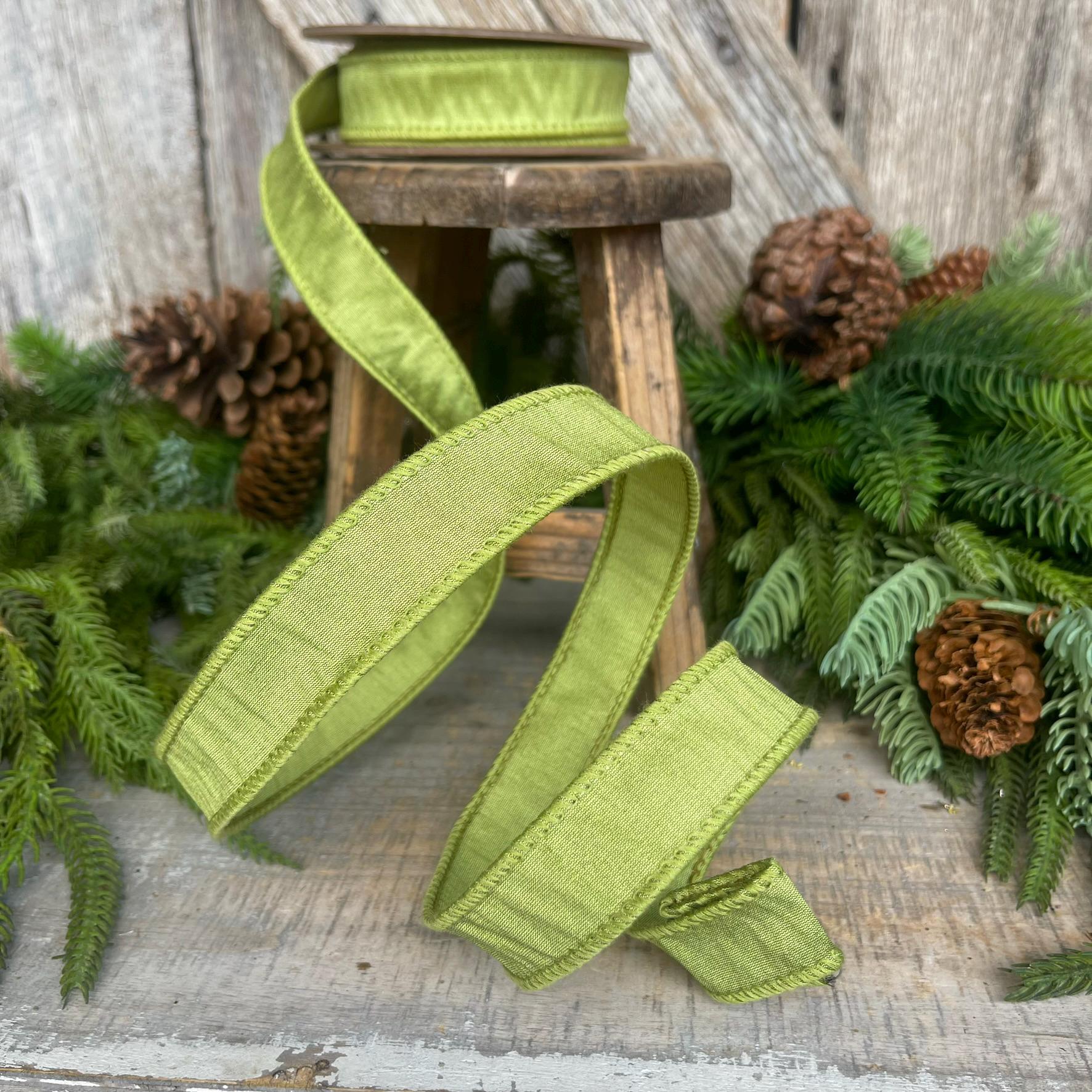 1" Moss Green Ribbon, Wired RIbbon