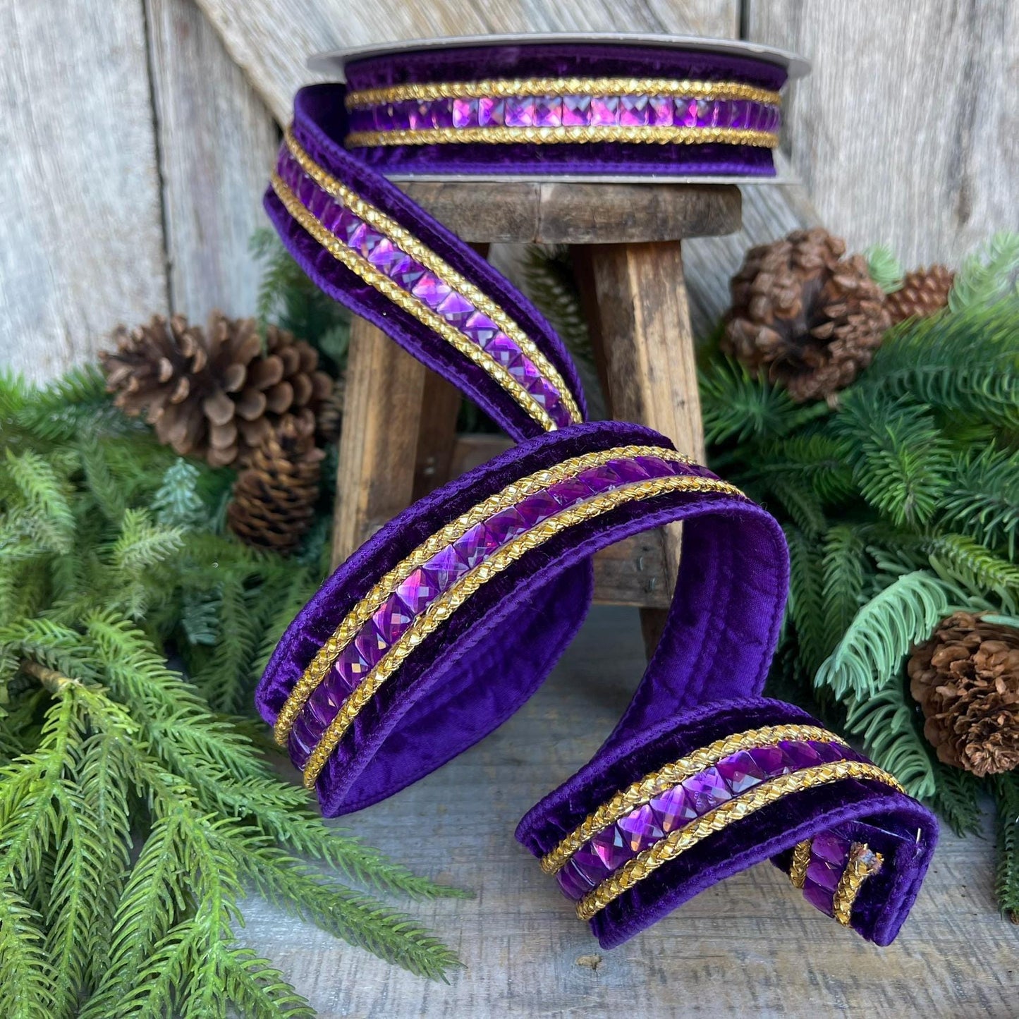 1.5" Purple Gemstones Ribbon, Farrisilk Ribbon