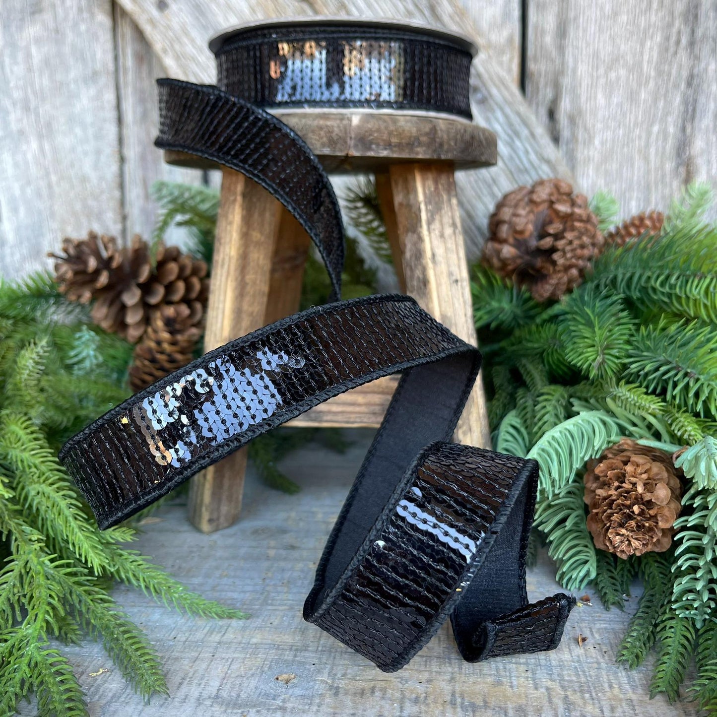 1" Black Sequin Ribbon, Farrisilk Ribbon