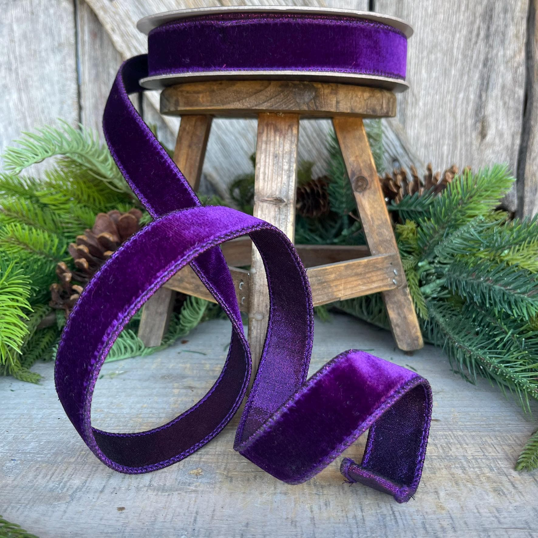 1" Purple Velvet Luster Ribbon, Farrisilk Ribbon