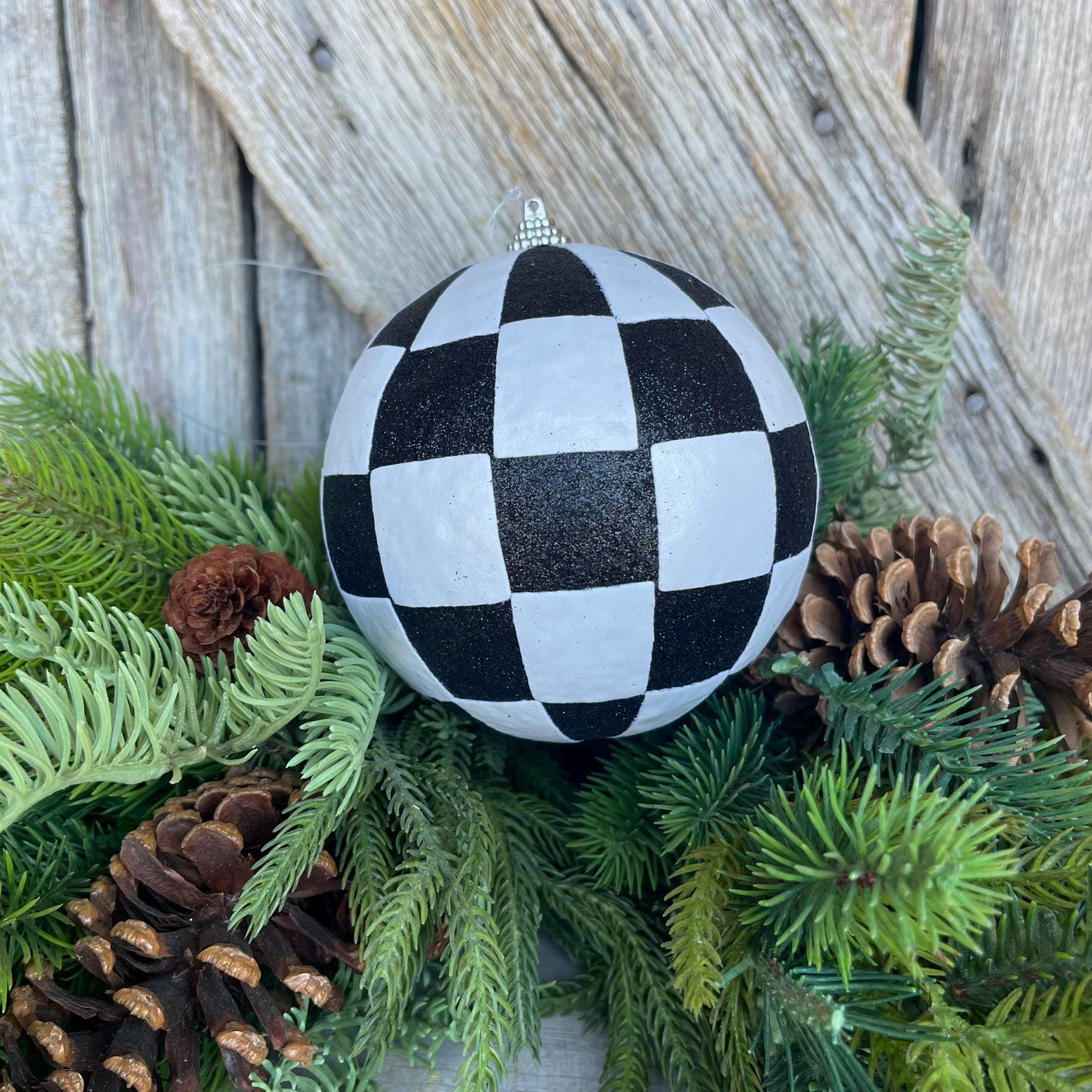 4.5" Black White Checkered Ornament, Shatterproof Ornament