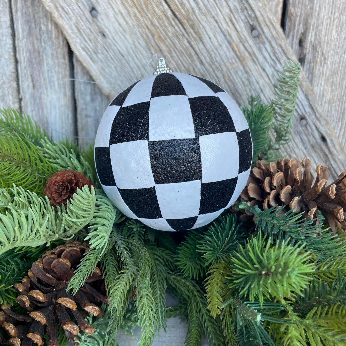 4.5" Black White Checkered Ornament, Shatterproof Ornament