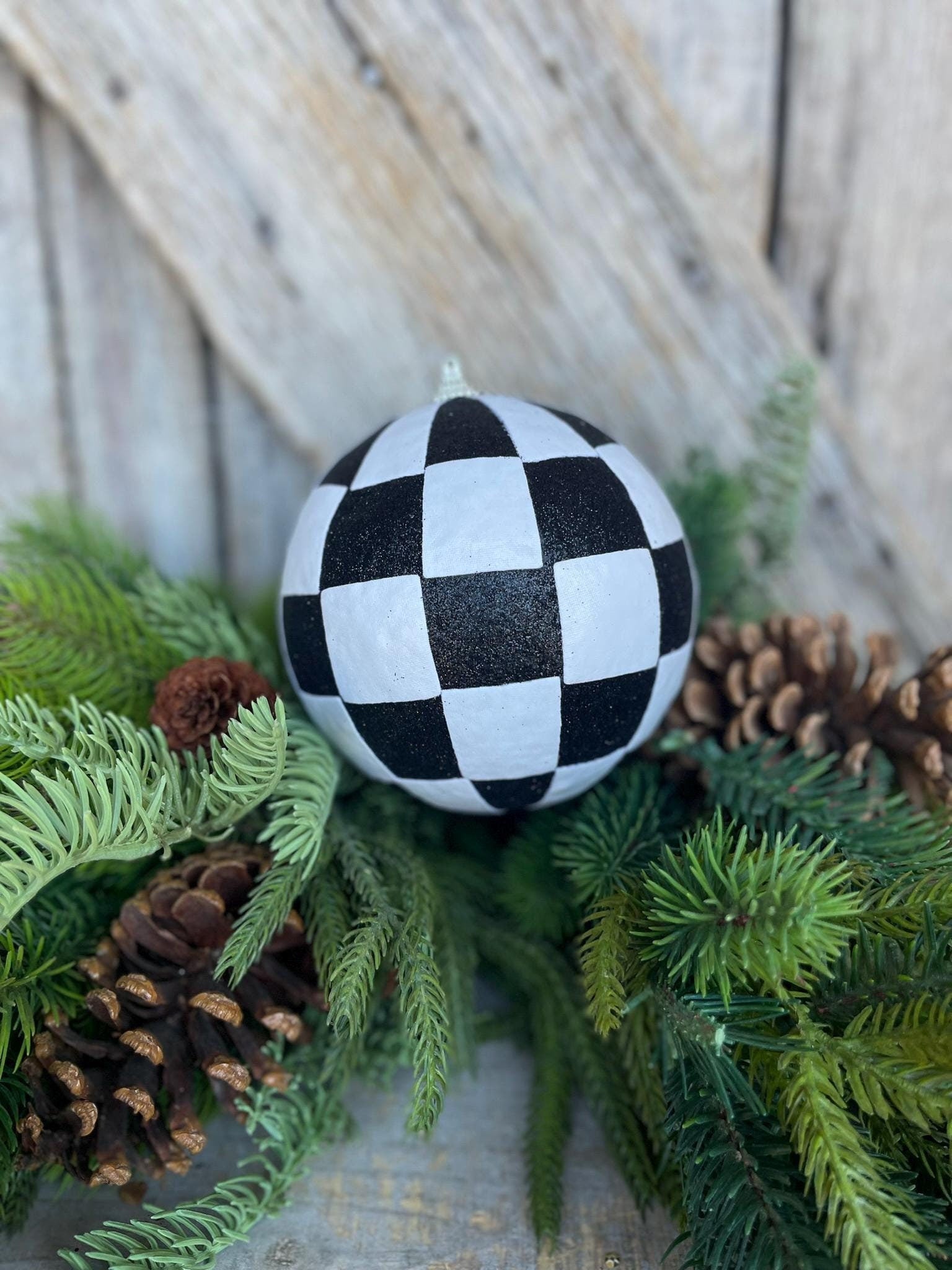 4.5" Black White Checkered Ornament, Shatterproof Ornament