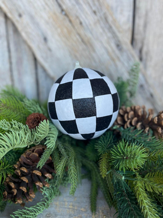 4.5" Black White Checkered Ornament, Shatterproof Ornament, Black White Ornament, Christmas Ornament, Checkered Ornament, 85241BKWT