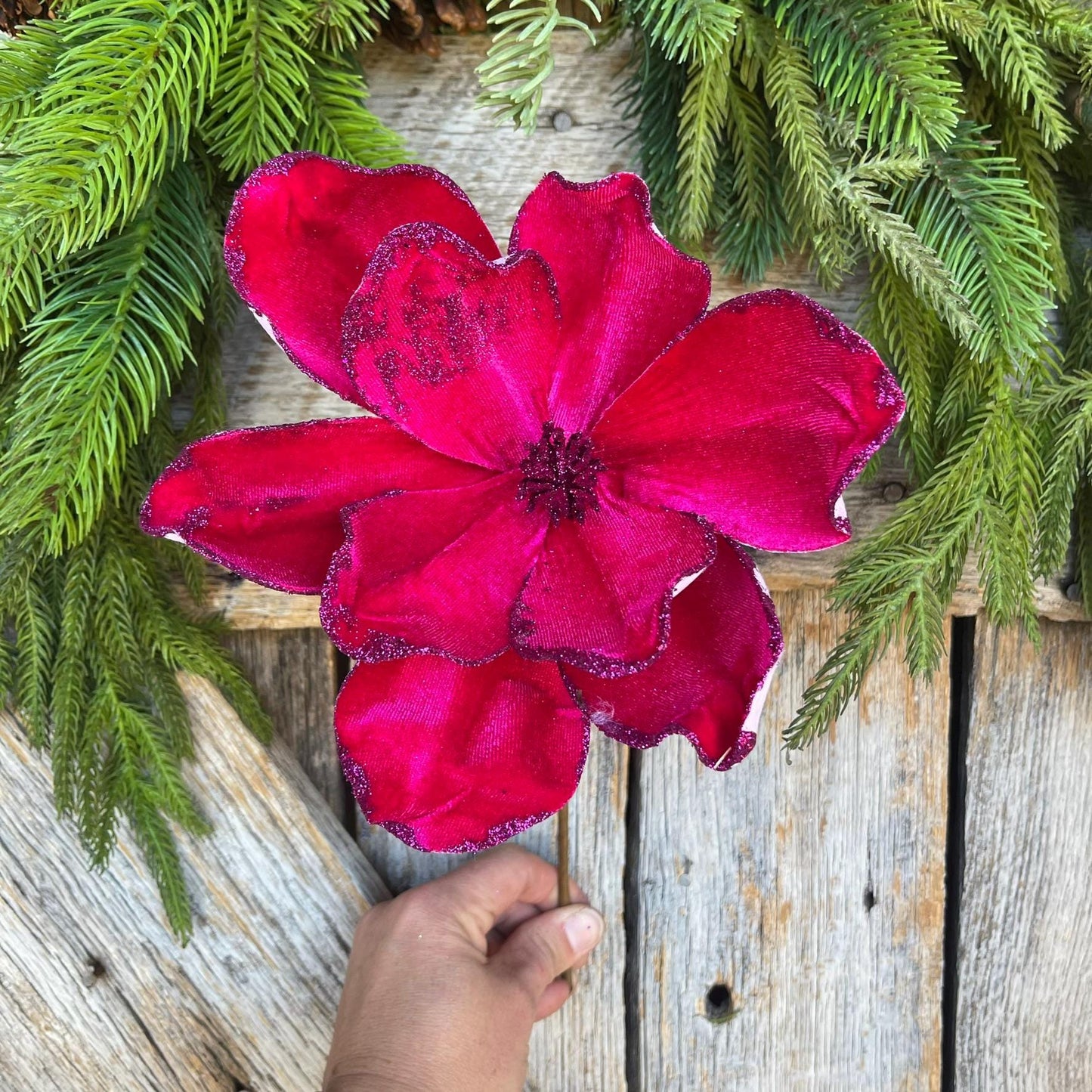 14" Hot Pink Velvet Magnolia, Christmas Magnolia