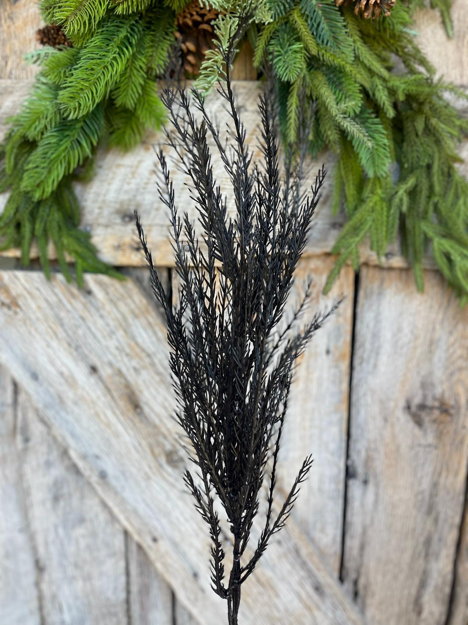 32" Black Fern Spray, Black Halloween Spray