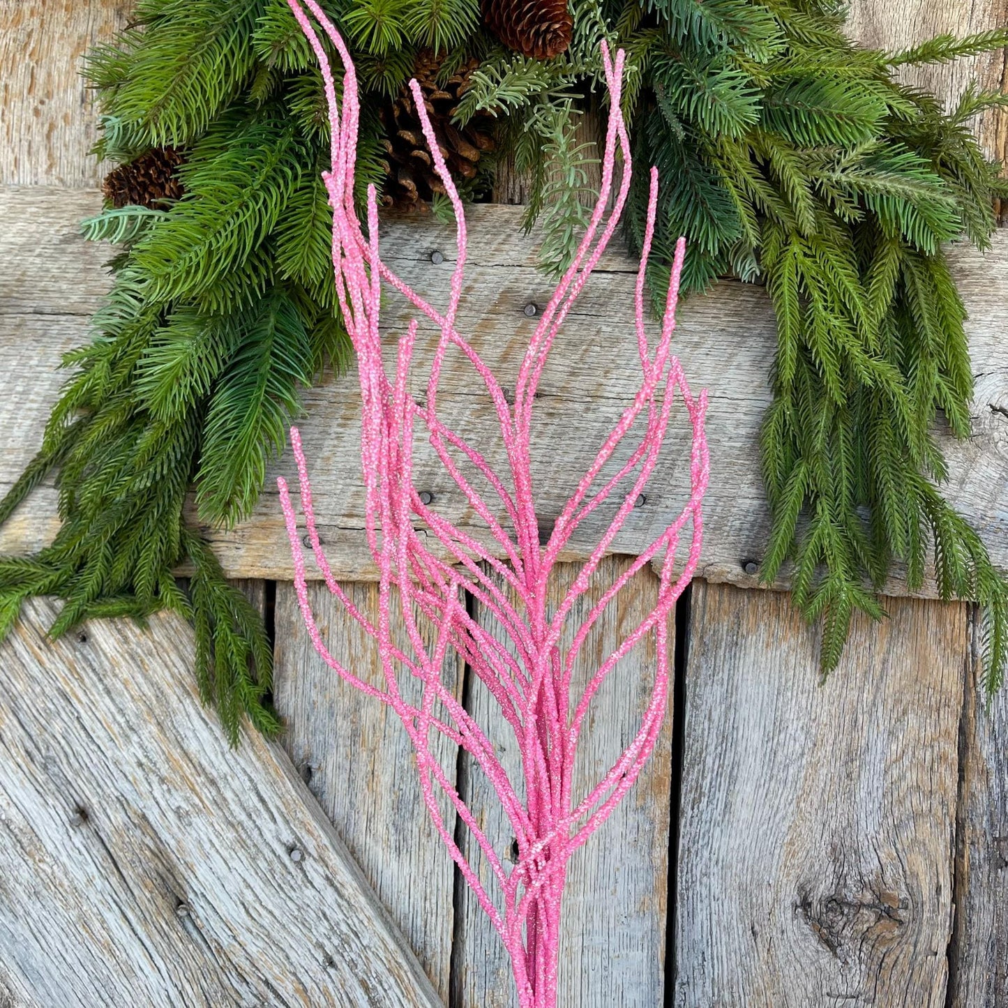 30" Pink Glitter Twig Christmas Spray, Pink Christmas Spray