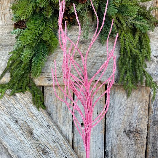 30" Pink Glitter Twig Christmas Spray, Pink Christmas Spray, Christmas Floral Stem, Christmas Tree Spray, Picks and Stems, Pink