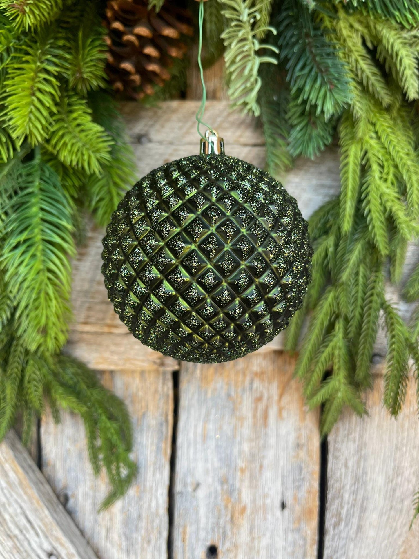 4" Moss Green Glitter Ornament, Christmas Ornament