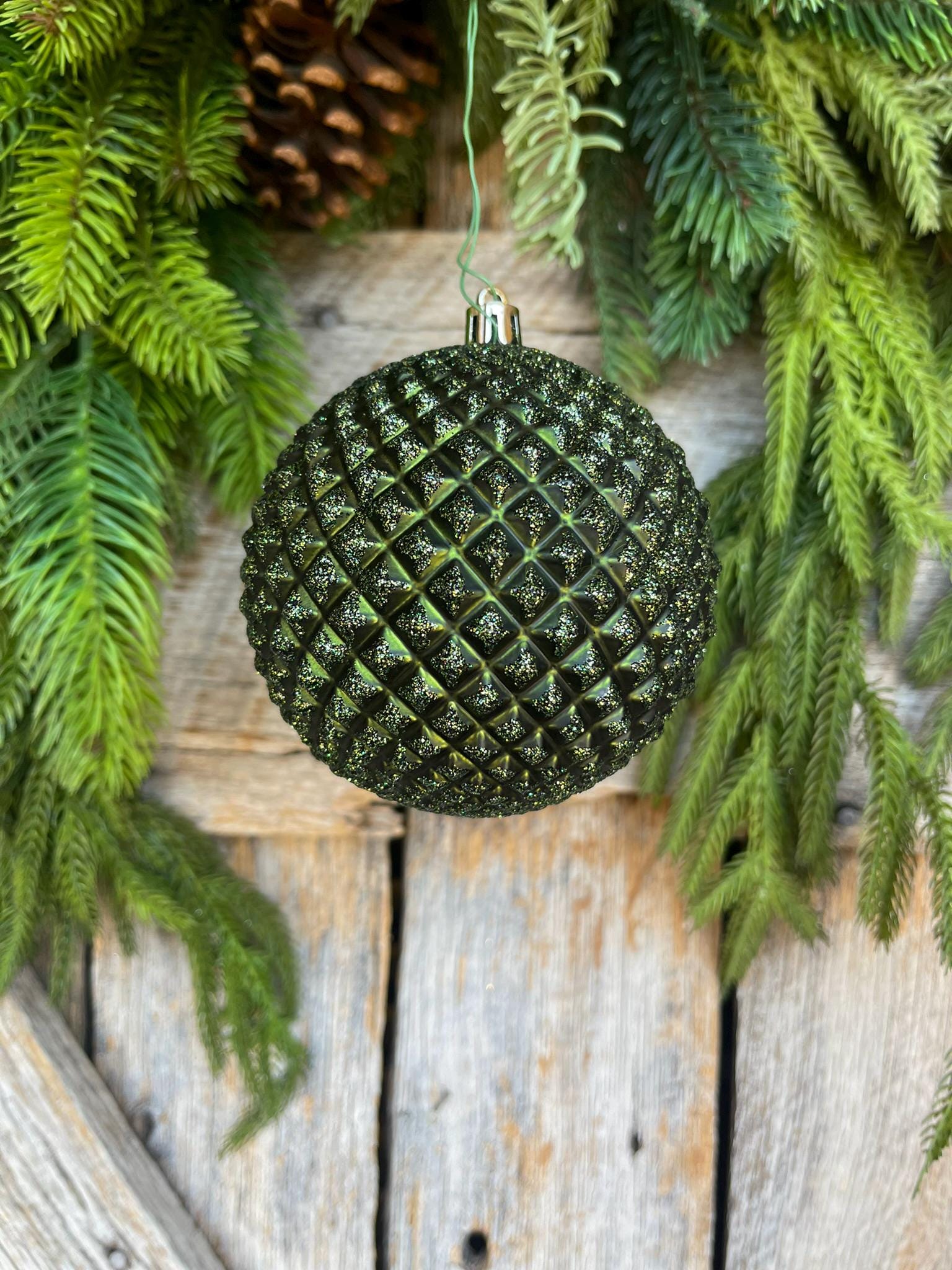 4" Moss Green Glitter Ornament, Christmas Ornament