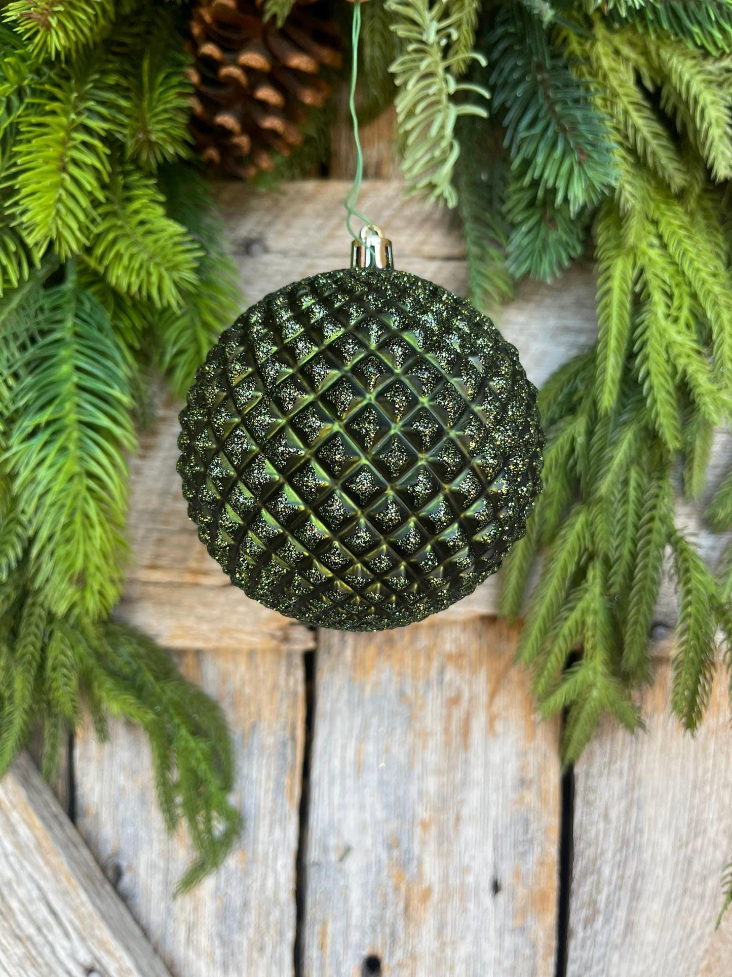 4" Moss Green Glitter Ornament, Christmas Ornament