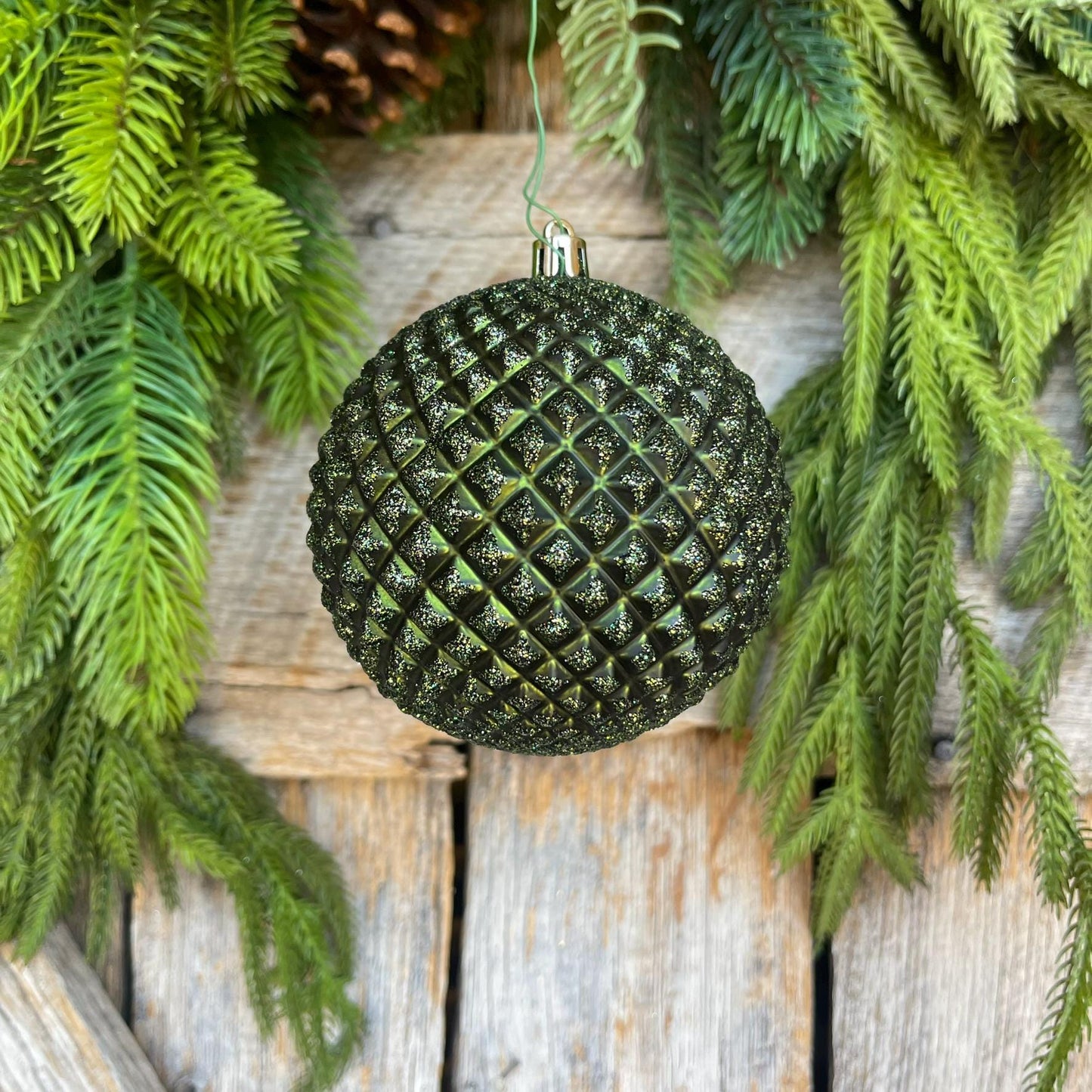 4" Moss Green Glitter Ornament, Christmas Ornament