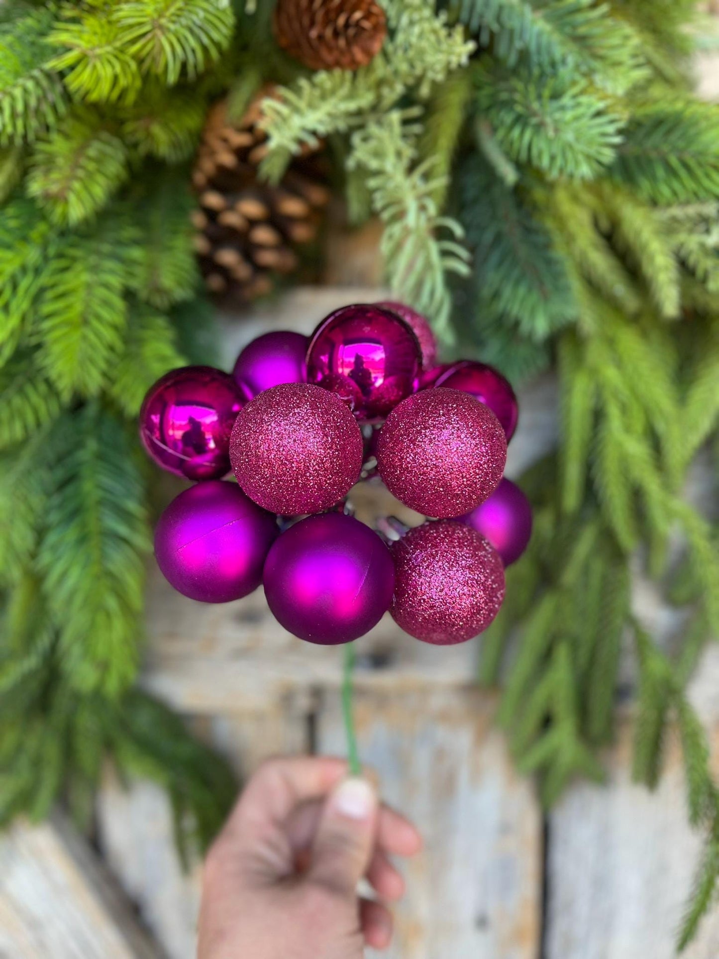 12" Hot Pink Ornament Ball Pick, Hot Pink Ball Pick