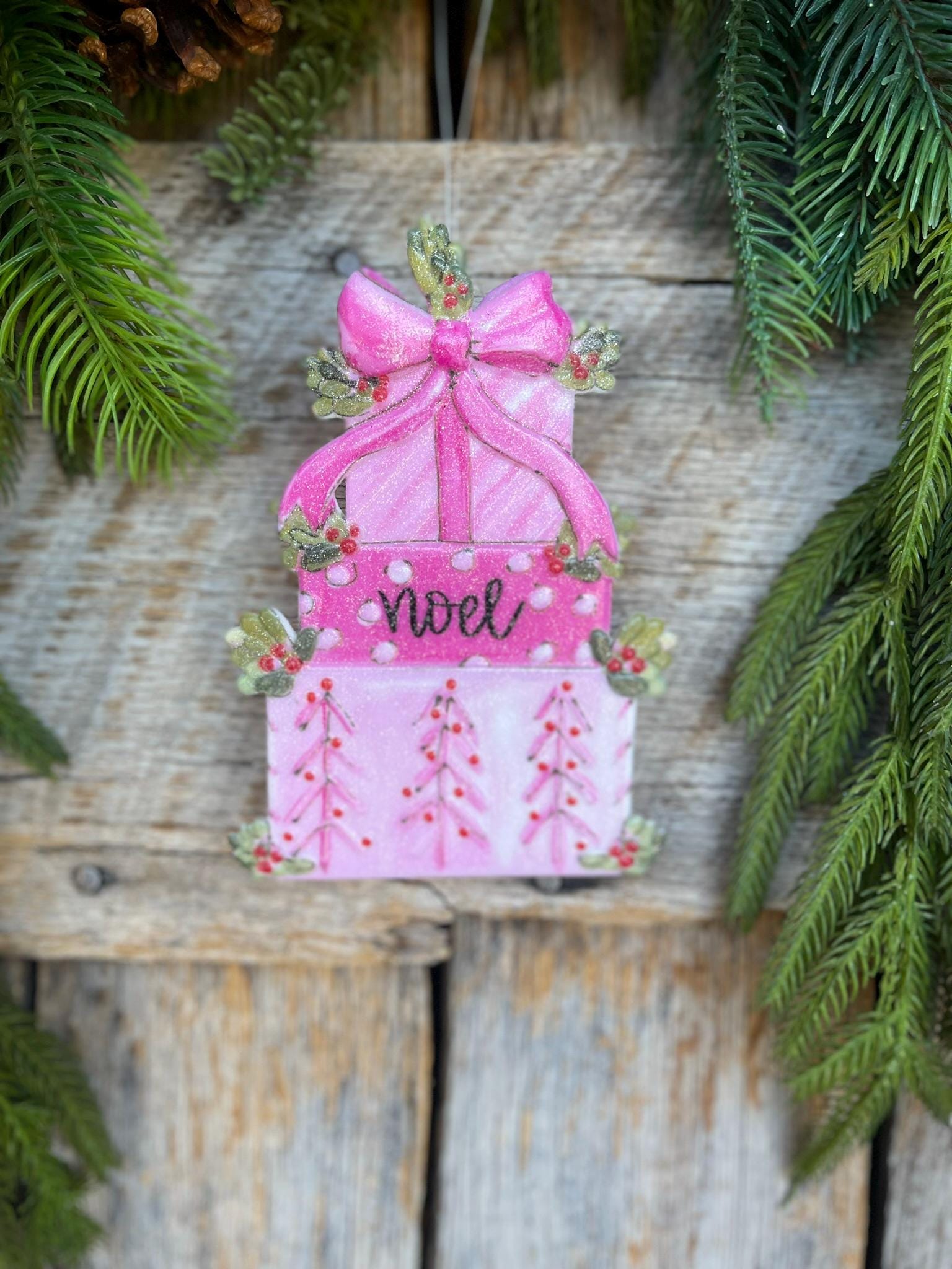 6" Pink Present Ornament, Pink Christmas Ornaments