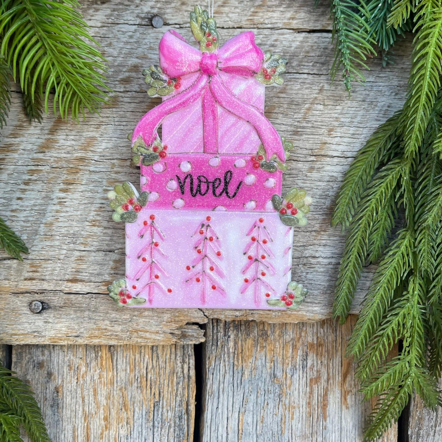 6" Pink Present Ornament, Pink Christmas Ornaments