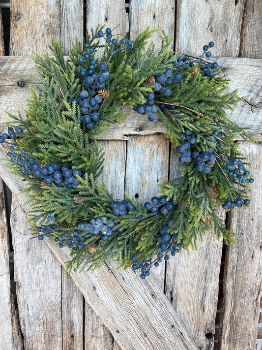 24" Norfolk Blueberry Wreath, Christmas Wreath, Blueberry Winter Wreath, Christmas Natural Wreath, Christmas Norfolk Wreath, Artificial