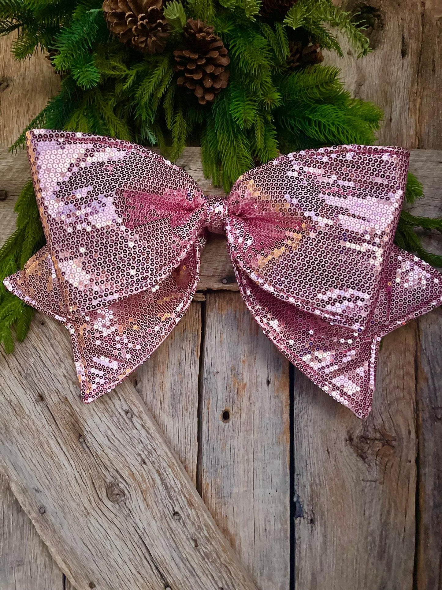 24" Pink Sequin Bow, Farrisilk Bow, Tree Bow, Christmas Wreath Bow, Big Pink Bow, Big Bow, Tree Topper Bow, Pinkmas Decor,Pink Bow, CX082-14