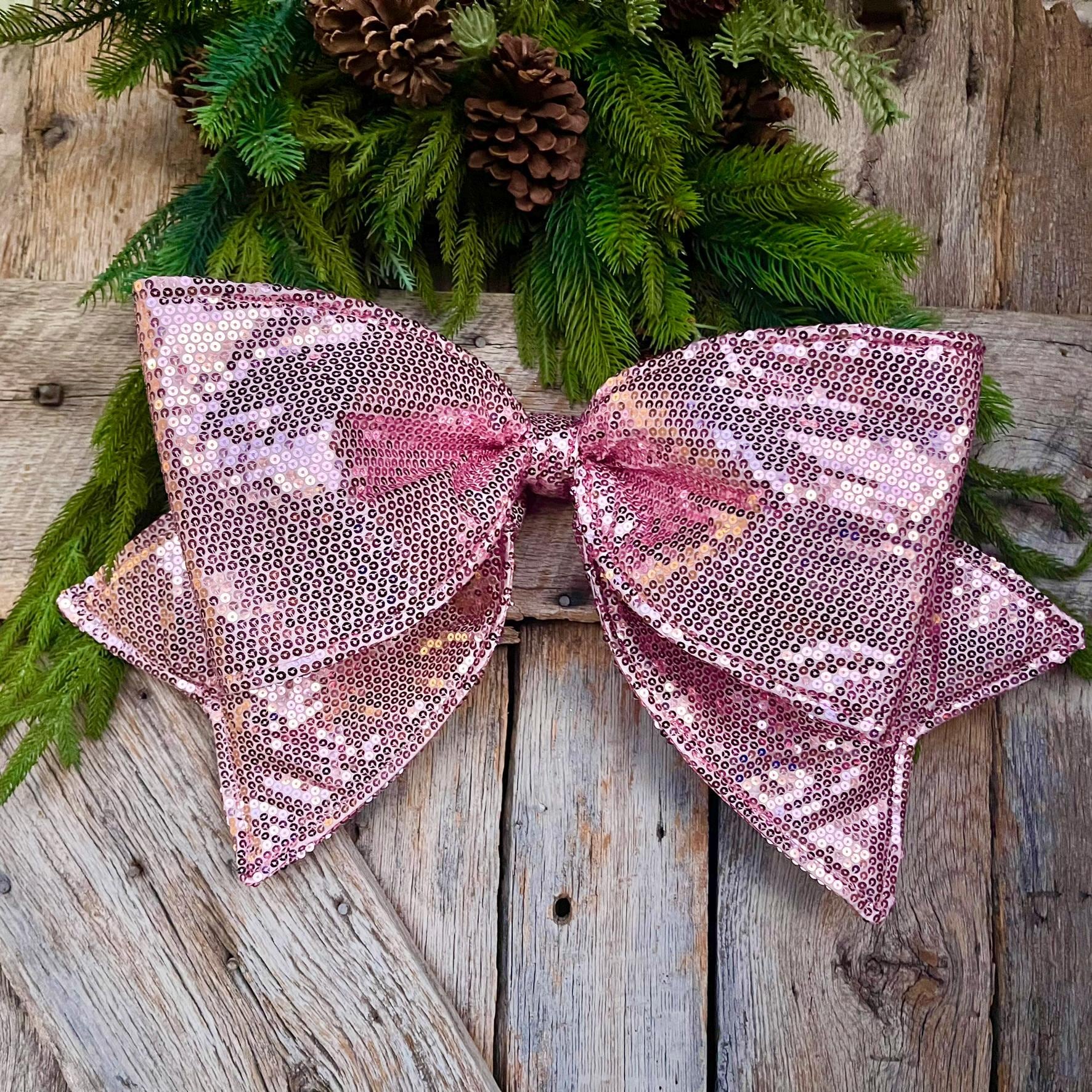 24" Pink Sequin Bow, Farrisilk Bow, Tree Bow, Christmas Wreath Bow, Big Pink Bow, Big Bow, Tree Topper Bow, Pinkmas Decor,Pink Bow, CX082-14