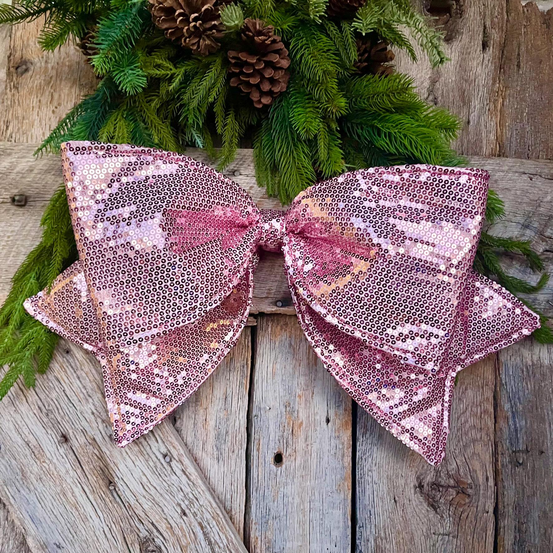 24" Pink Sequin Bow, Farrisilk Bow, Tree Bow, Christmas Wreath Bow, Big Pink Bow, Big Bow, Tree Topper Bow, Pinkmas Decor,Pink Bow, CX082-14