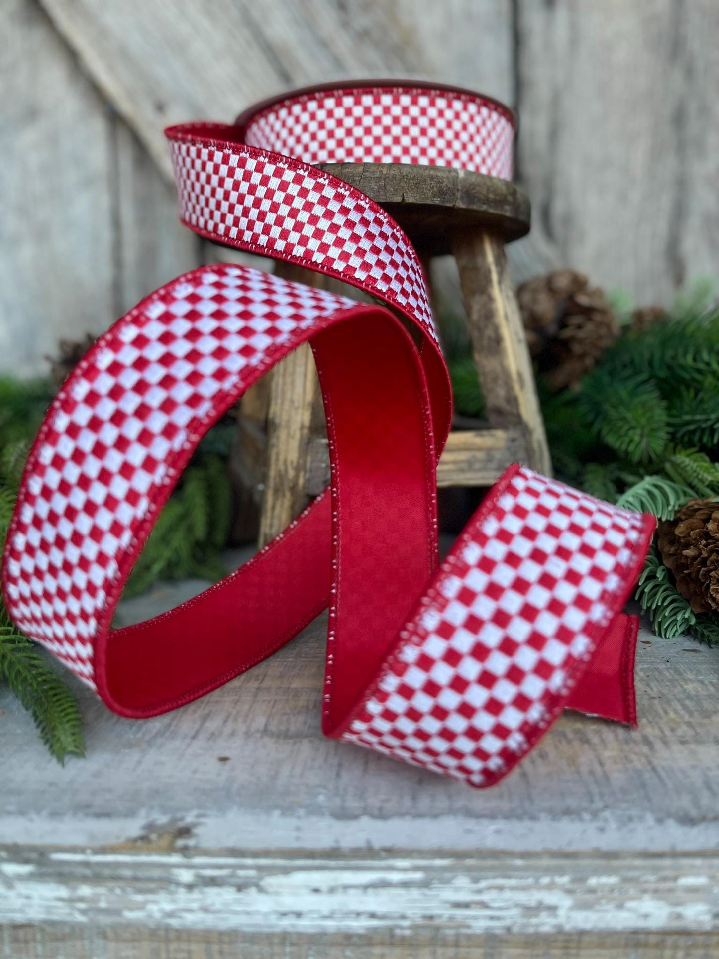 1.5" Red Mini Checks Ribbon, Farrisilk Ribbon