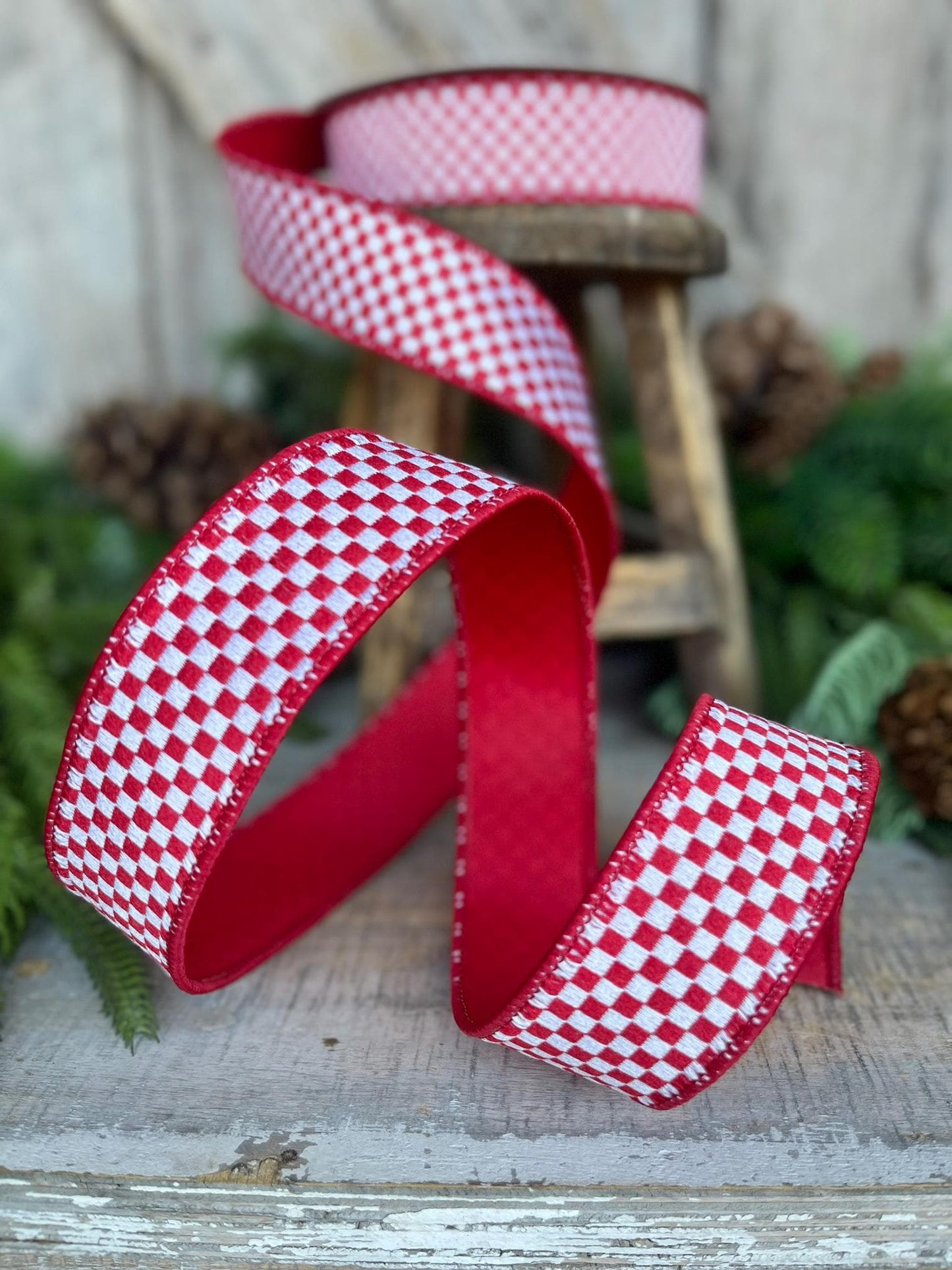 1.5" Red Mini Checks Ribbon, Farrisilk Ribbon