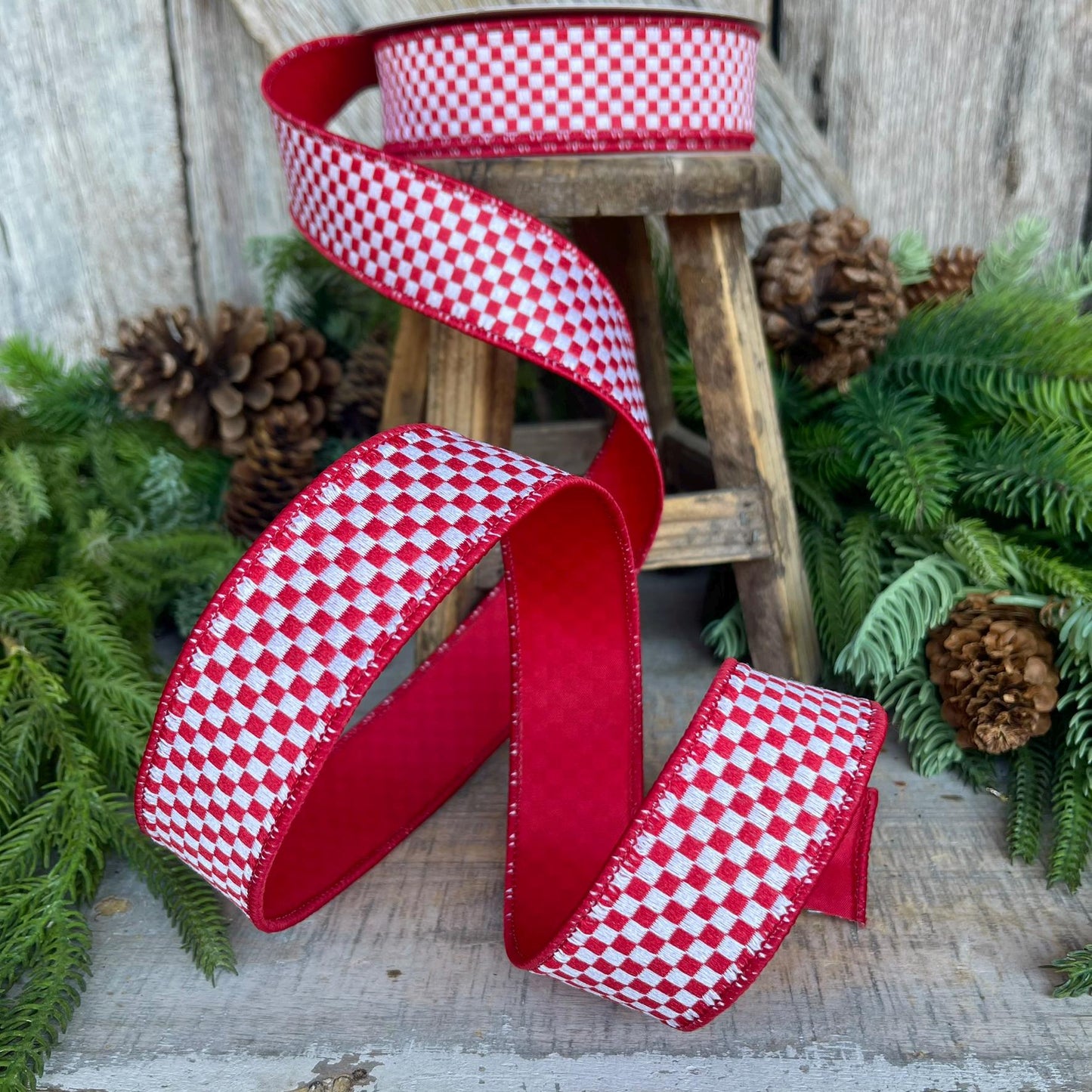 1.5" Red Mini Checks Ribbon, Farrisilk Ribbon