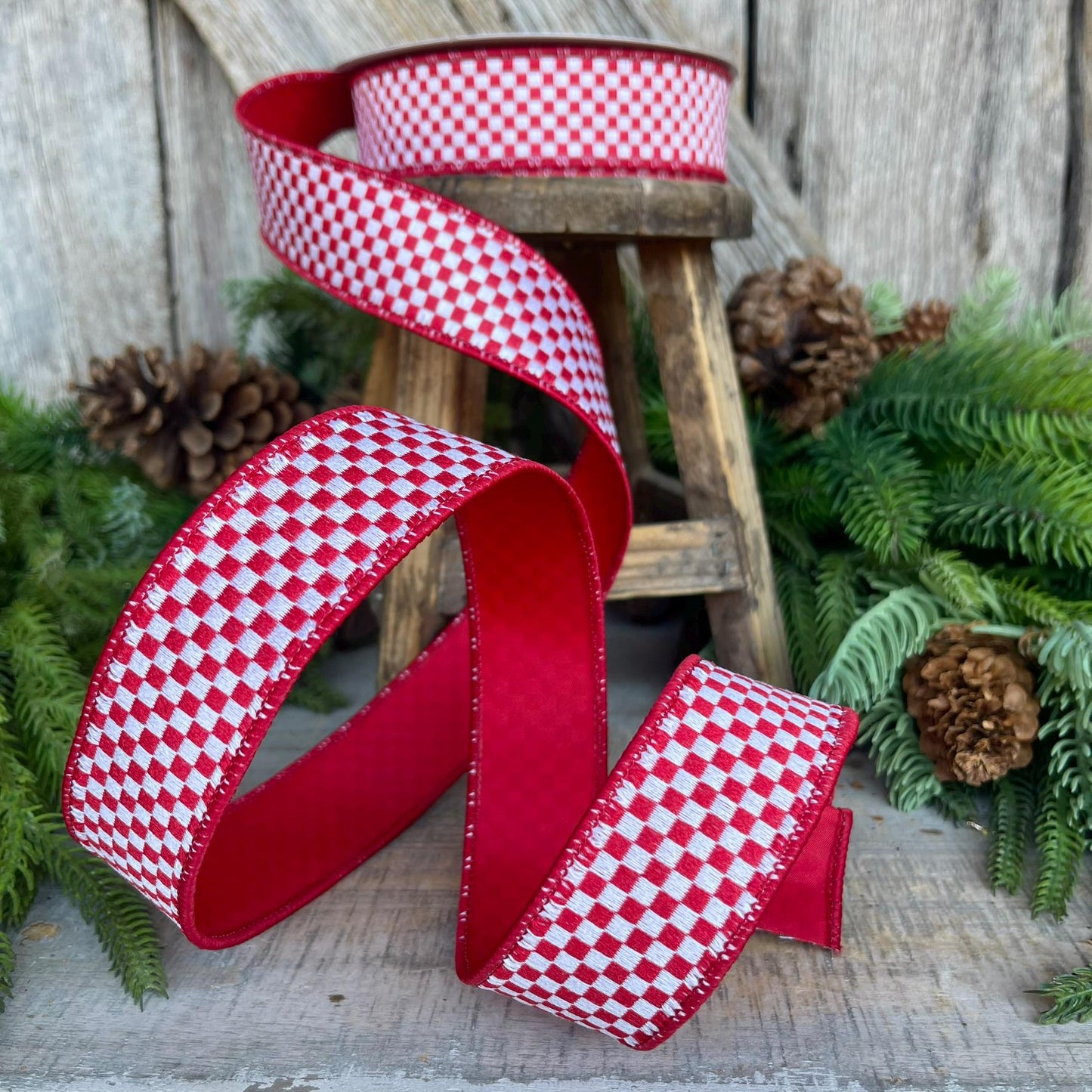 1.5" Red Mini Checks Ribbon, Farrisilk Ribbon