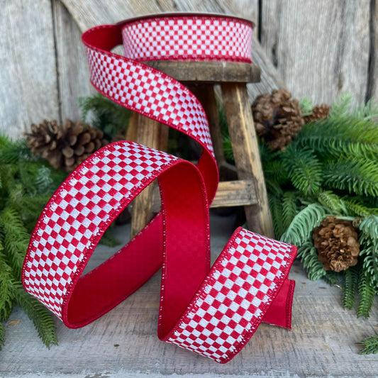 1.5" Red Mini Checks Ribbon, Farrisilk Ribbon