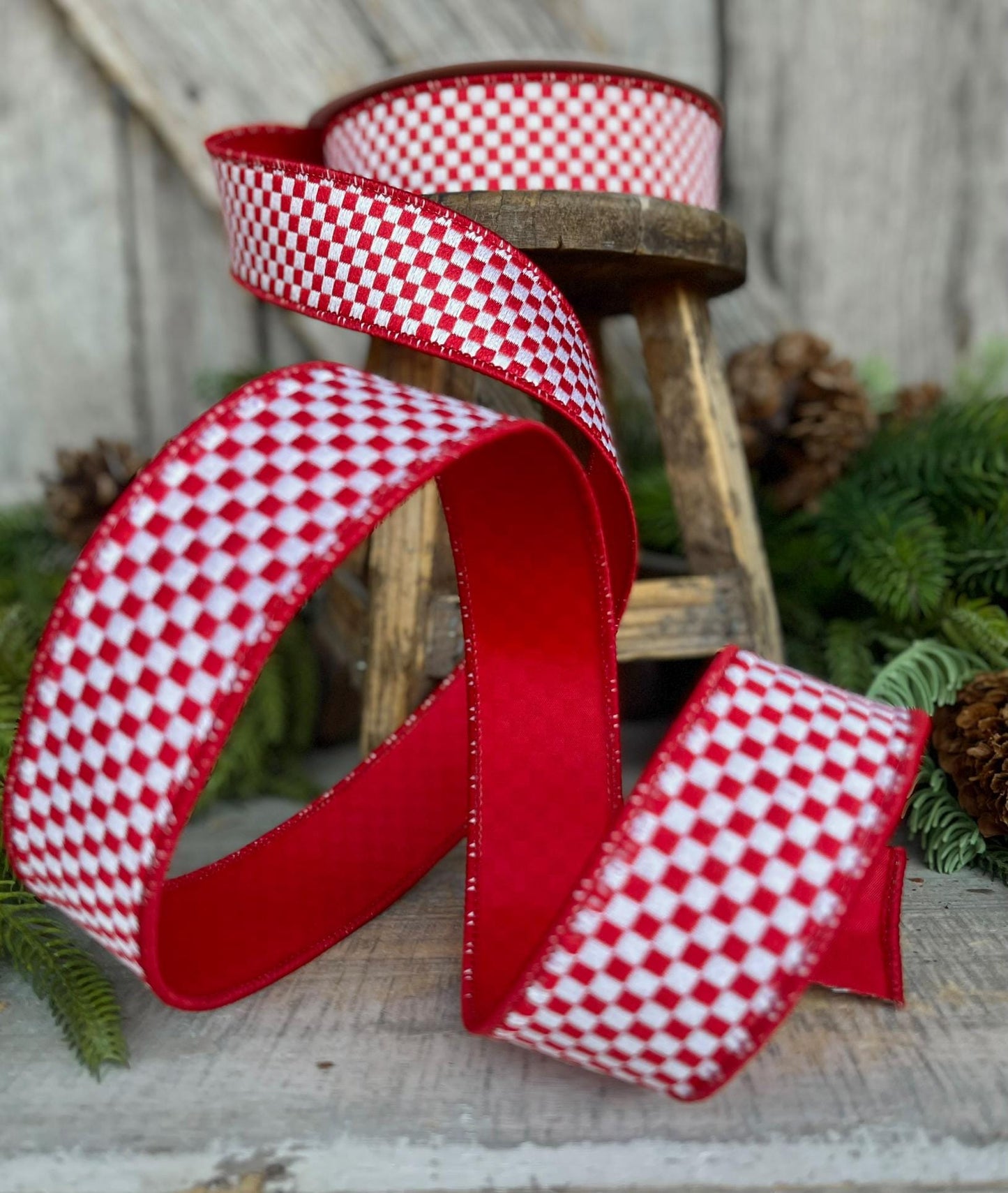 1.5" Red Mini Checks Ribbon, Farrisilk Ribbon