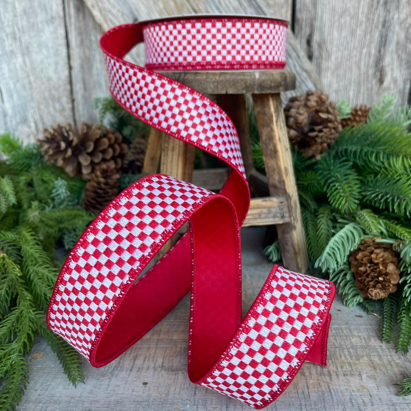 1.5" Red Mini Checks Ribbon, Farrisilk Ribbon