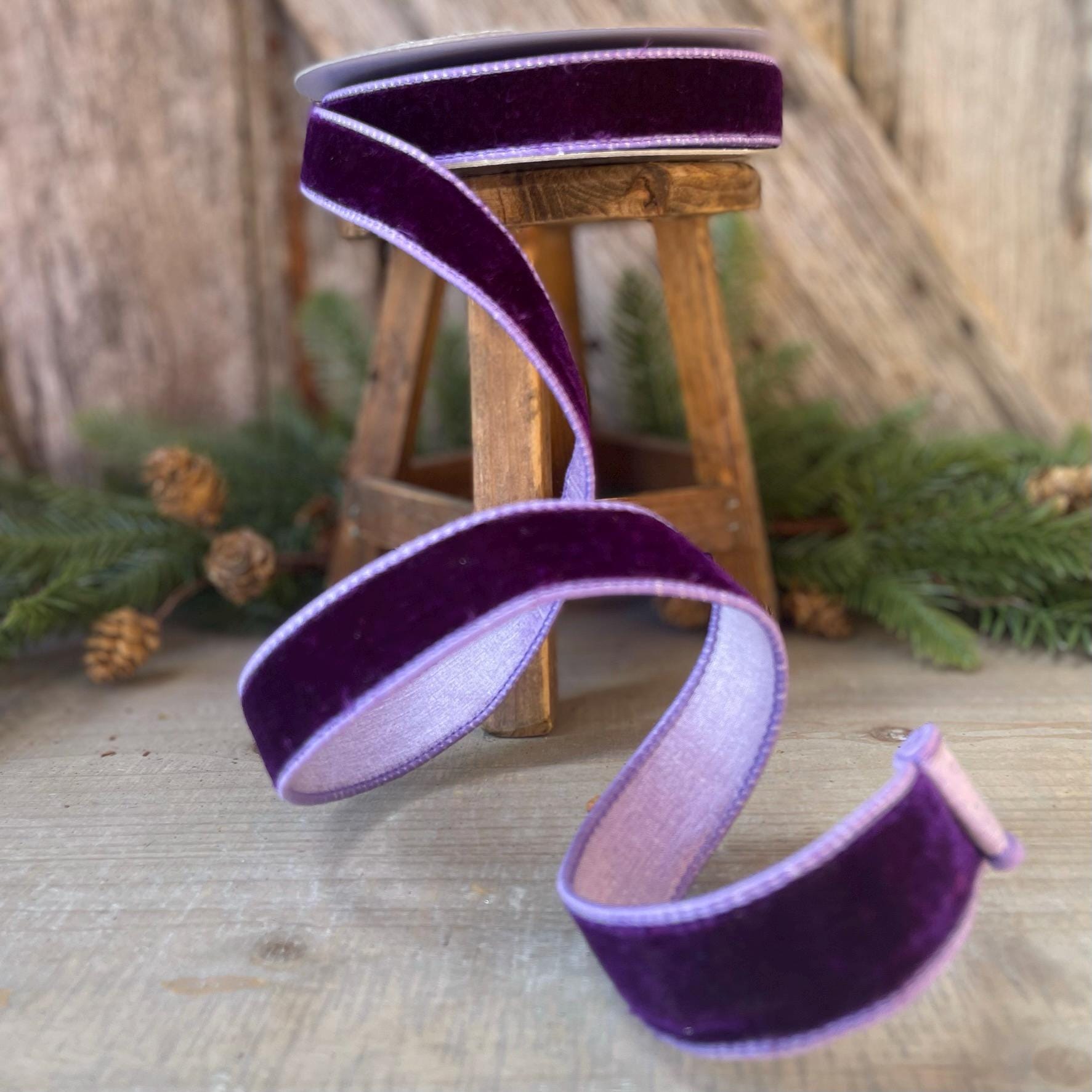 1" Purple Violet Velvet Ribbon, Farrisilk Ribbon