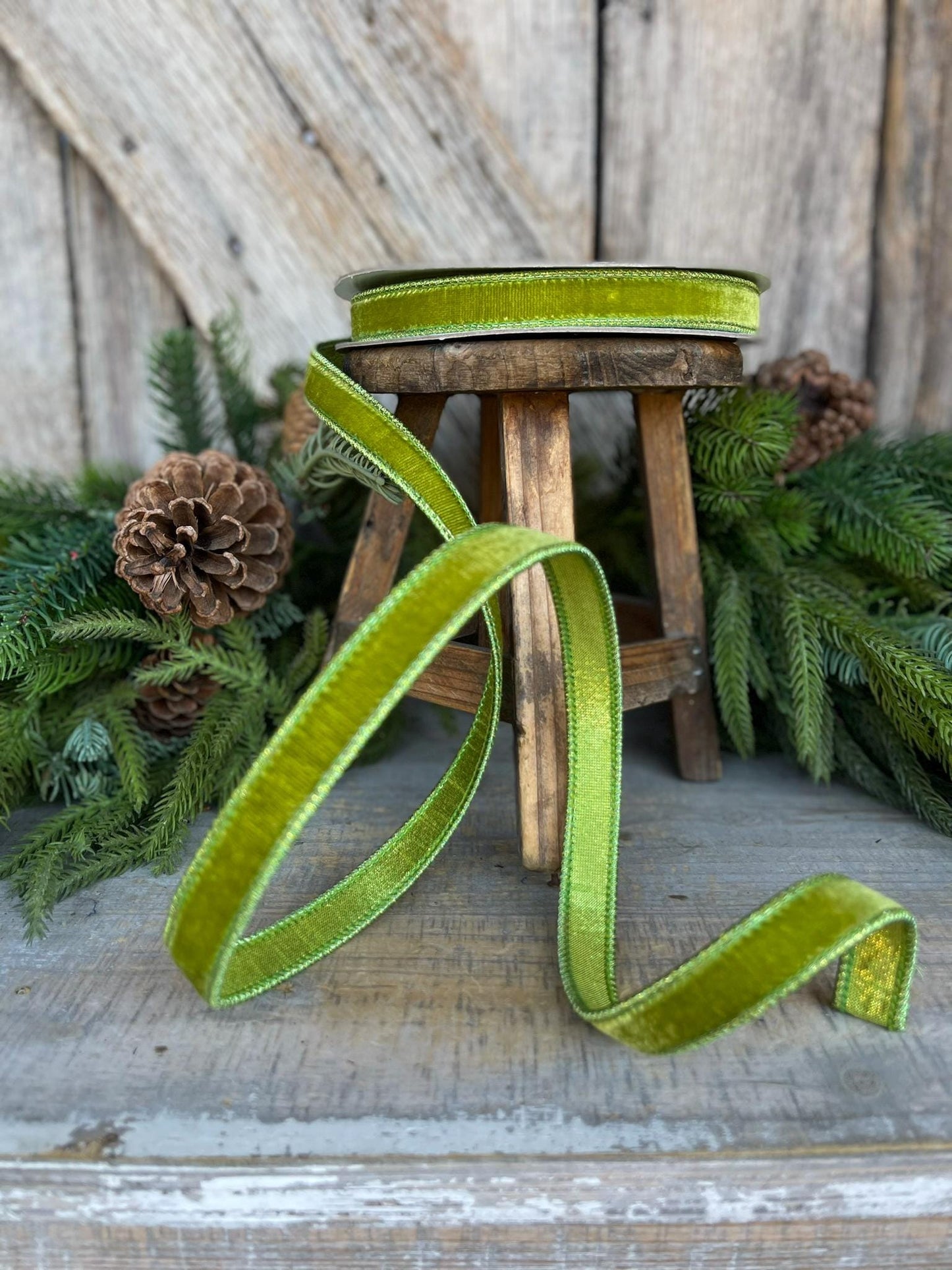 3/4" Lime Green Velvet Ribbon, Farrisilk Ribbon