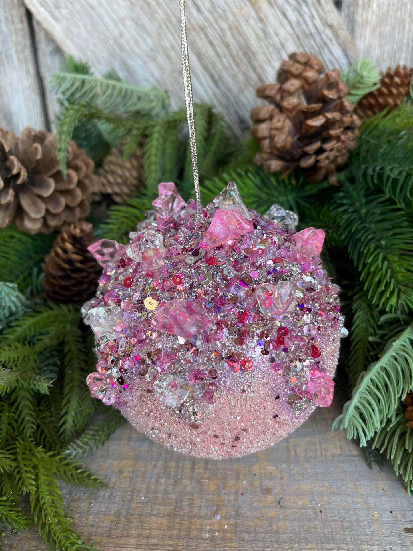 5" Pink Sugar Crystal Bejeweled Ornament, Pink Ornament