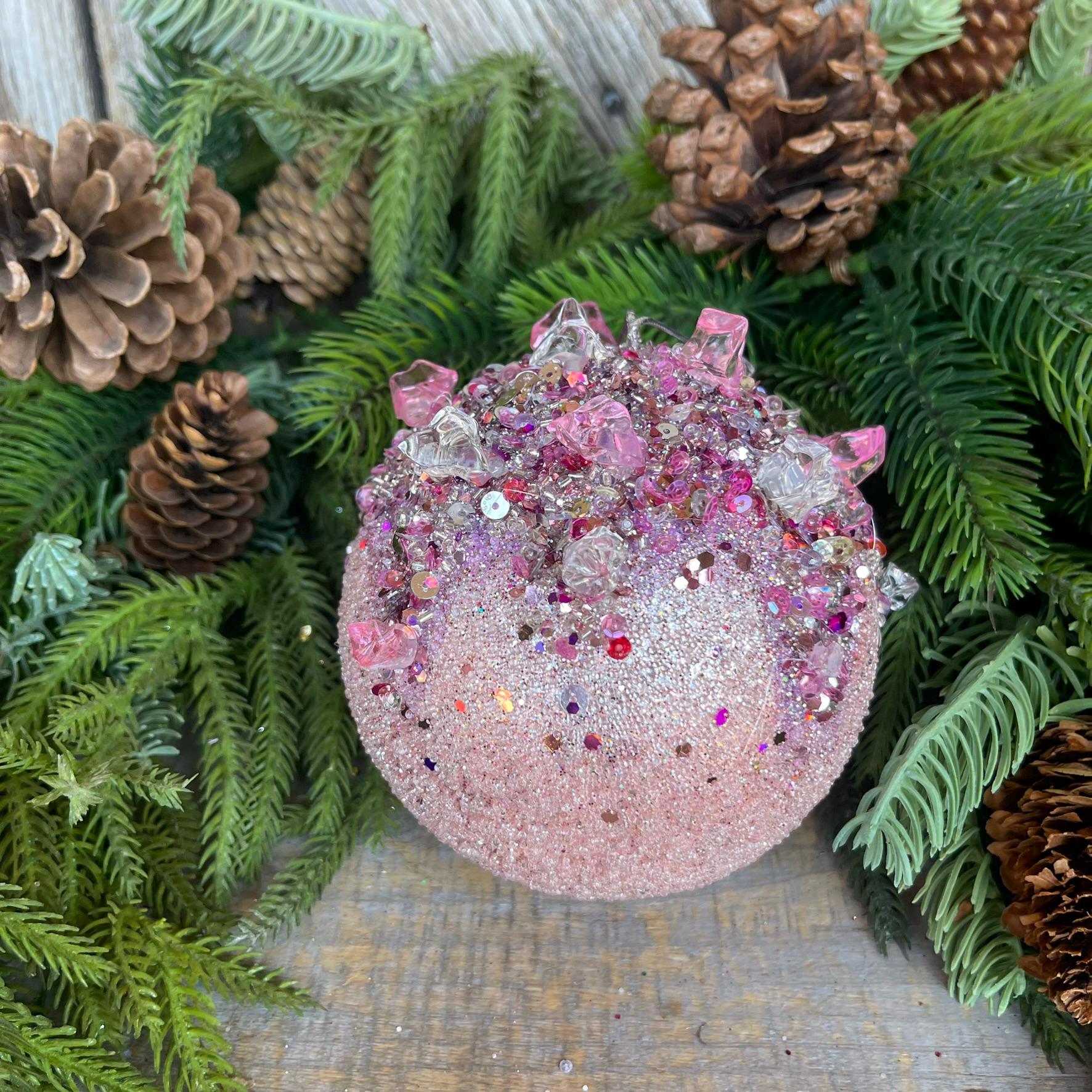 5" Pink Sugar Crystal Bejeweled Ornament, Pink Ornament