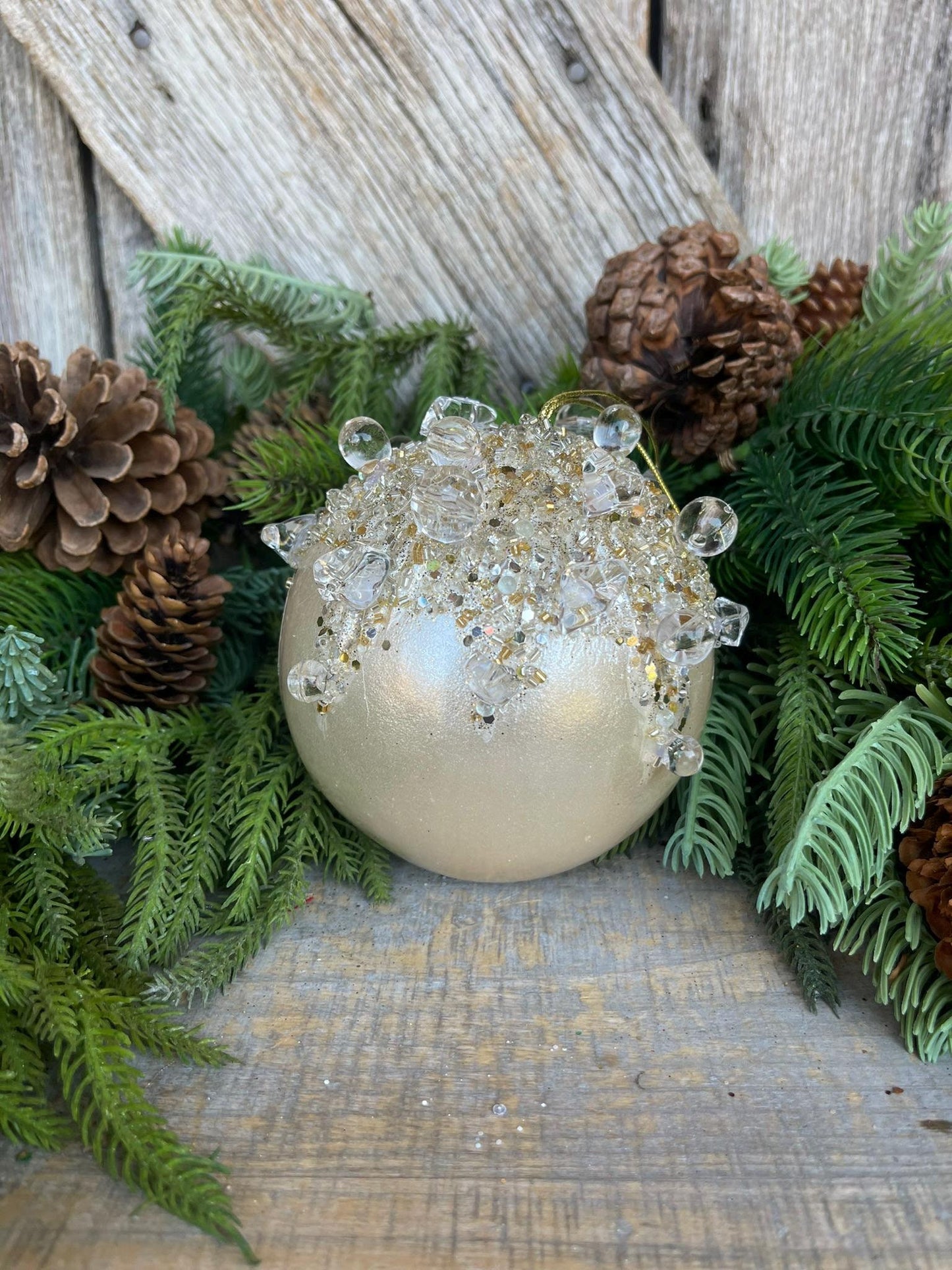 5" Ivory Pearl Bejeweled Ornament, Ivory Ornament