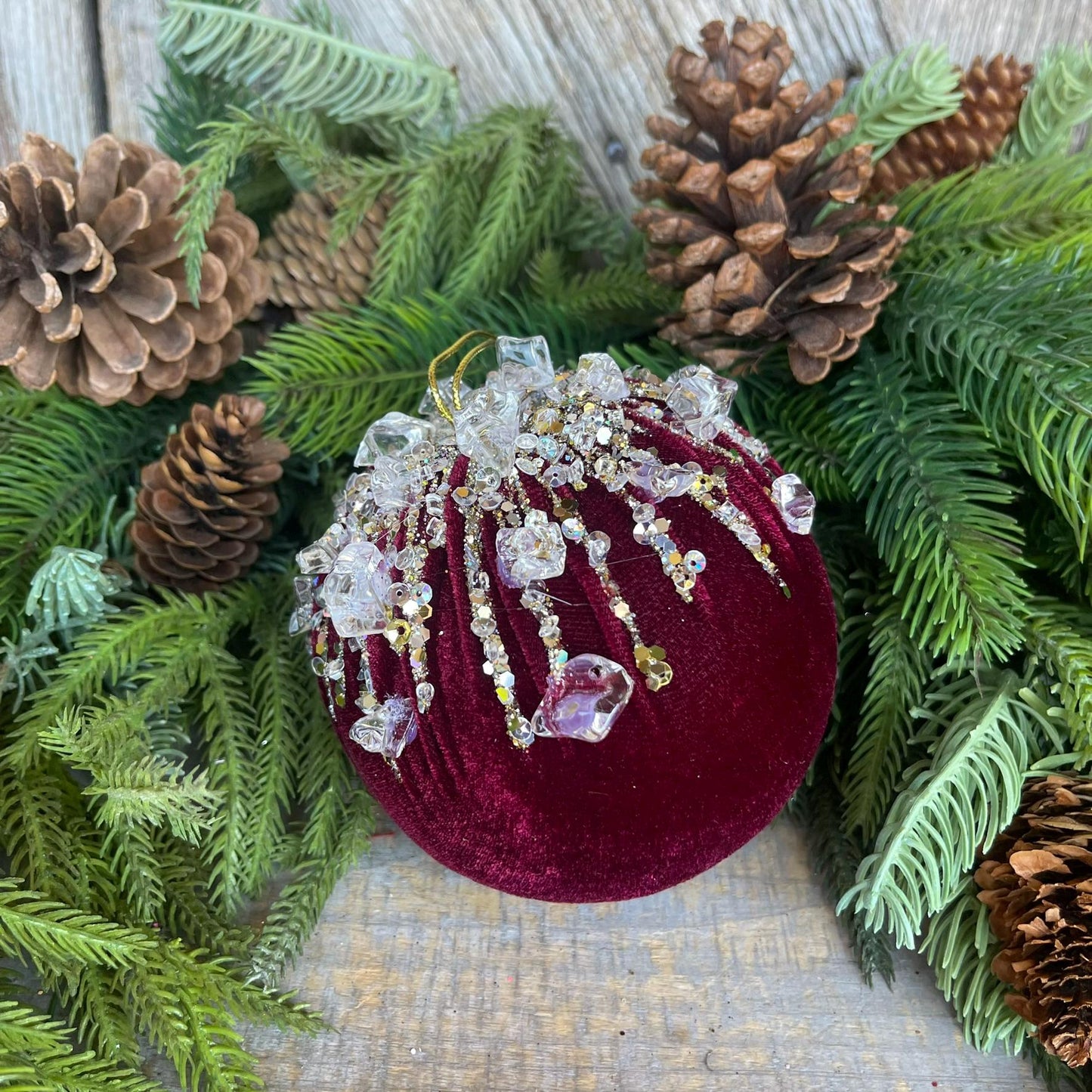 5" Burgundy Velvet Ornament, Burgundy Ornament