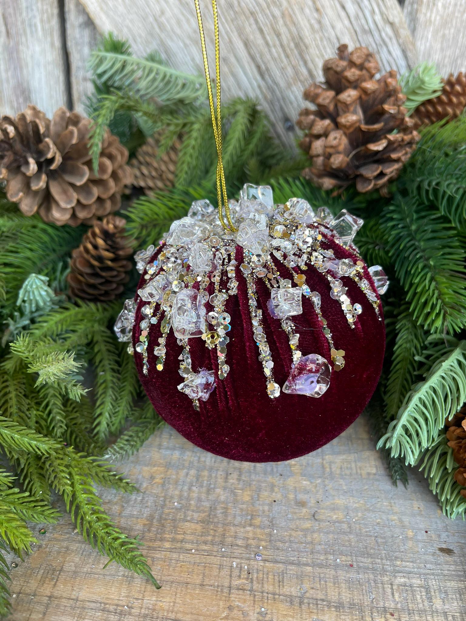 5" Burgundy Velvet Ornament, Burgundy Ornament